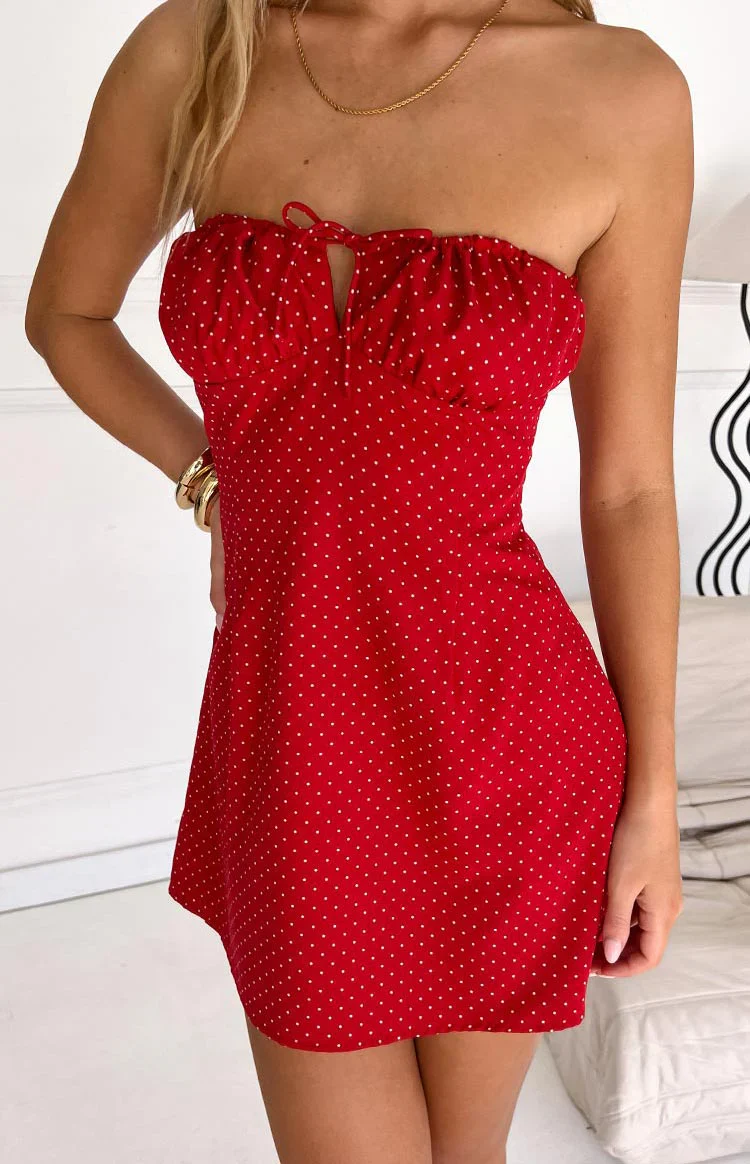 Faith Red Polka Dot Strapless Mini Dress