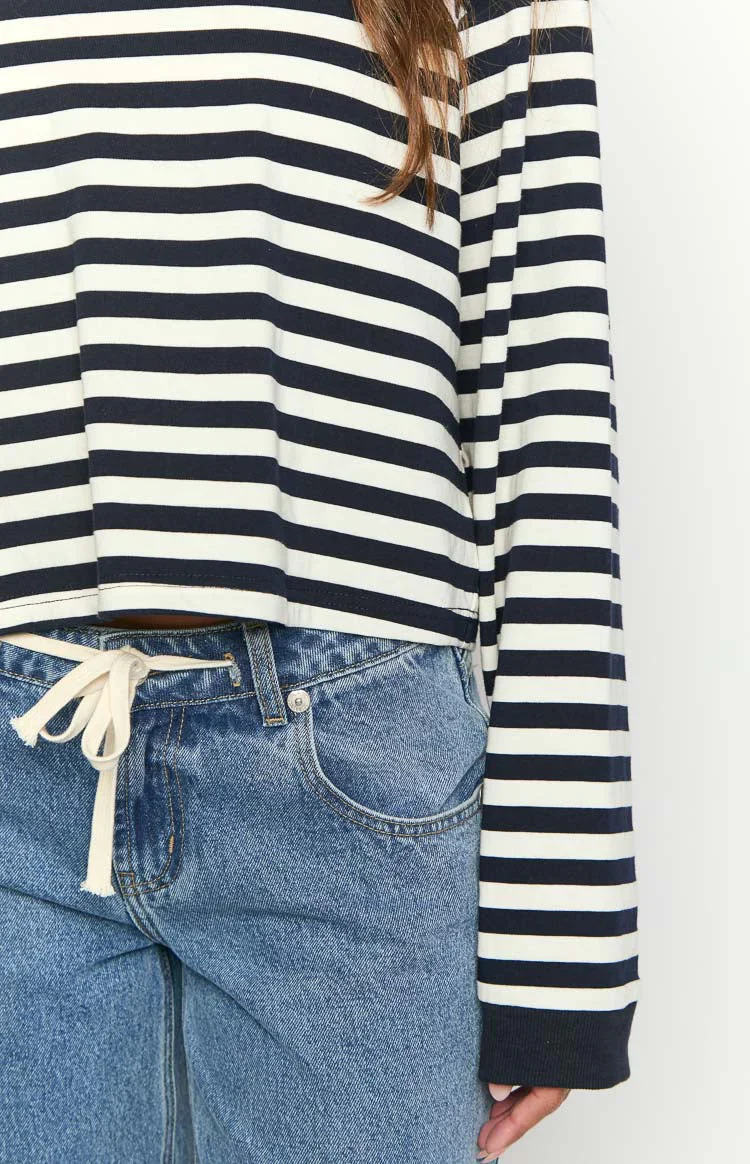 So Breezy Navy Stripe Long Sleeve Top