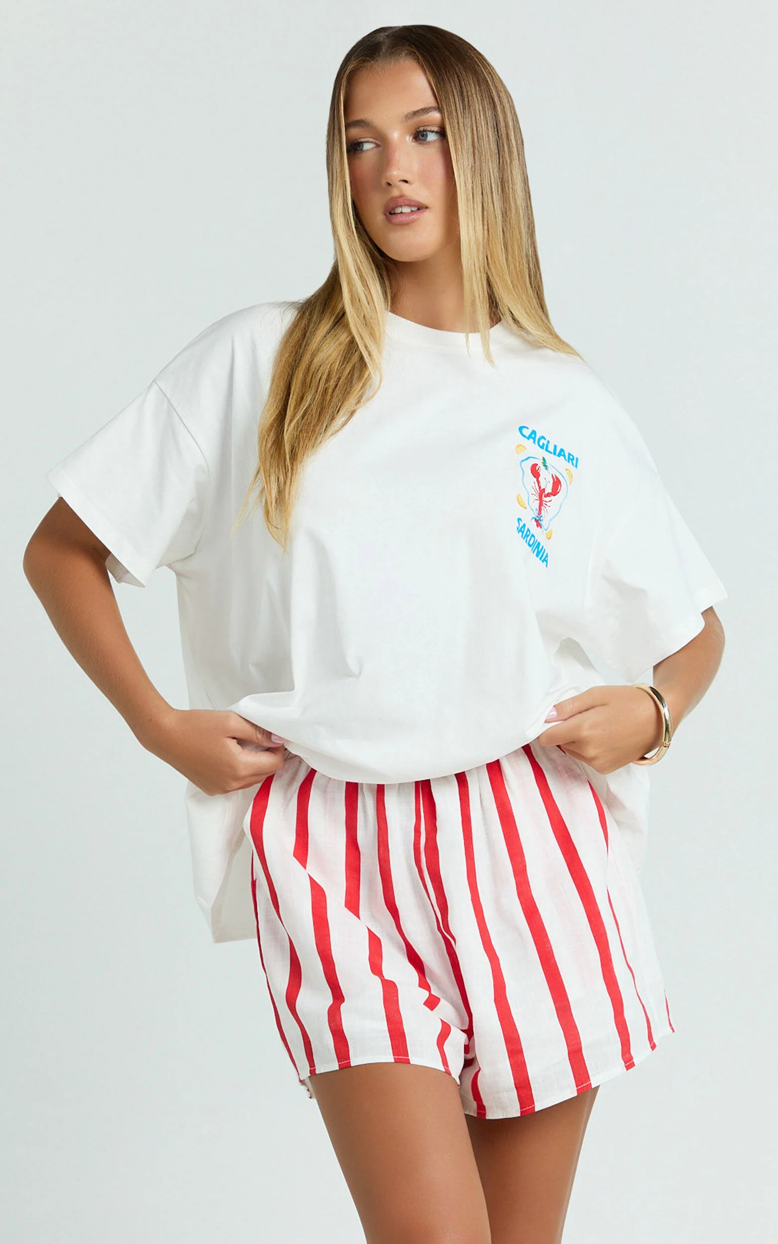 Hina Two Piece Set - Lobster T-Shirt Set in Red/White