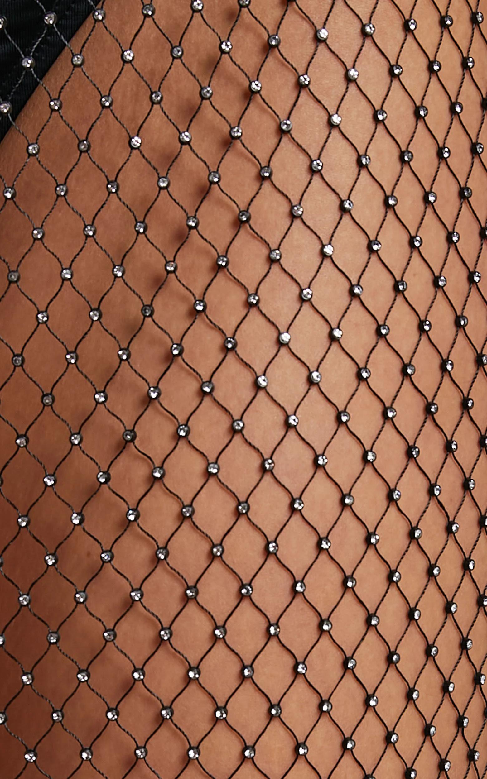 Hanica Midi Dress - Diamante Mesh Long Sleeve Dress in Black