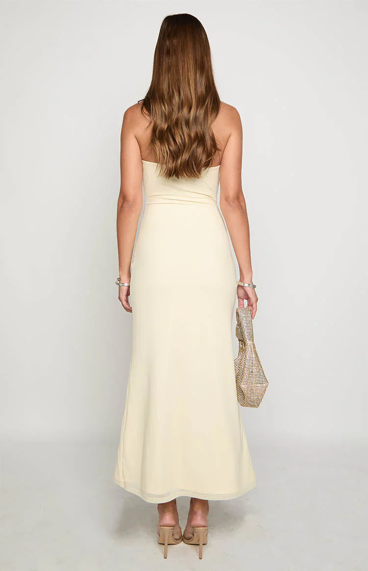 Krissy Cream Mesh Strapless Maxi Dress