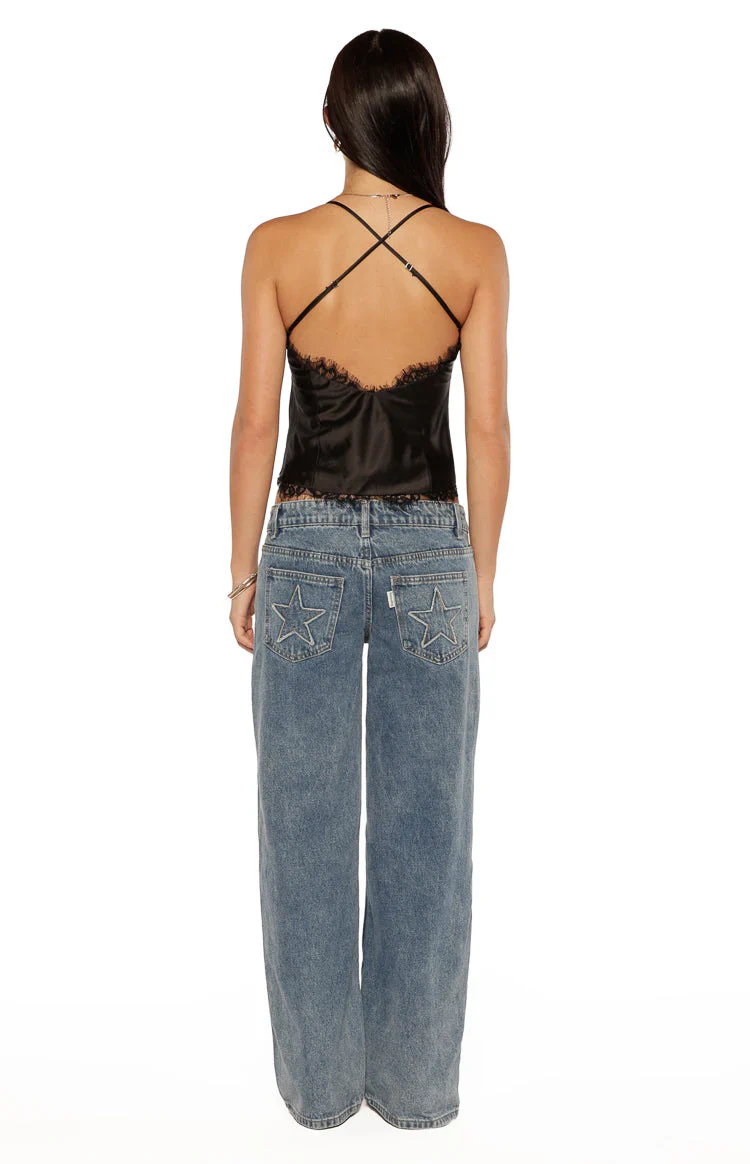 Kai Black Lace Trim Cami Top