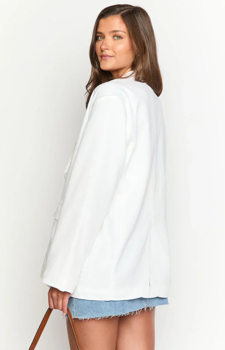 Cassy White Linen Blend Blazer