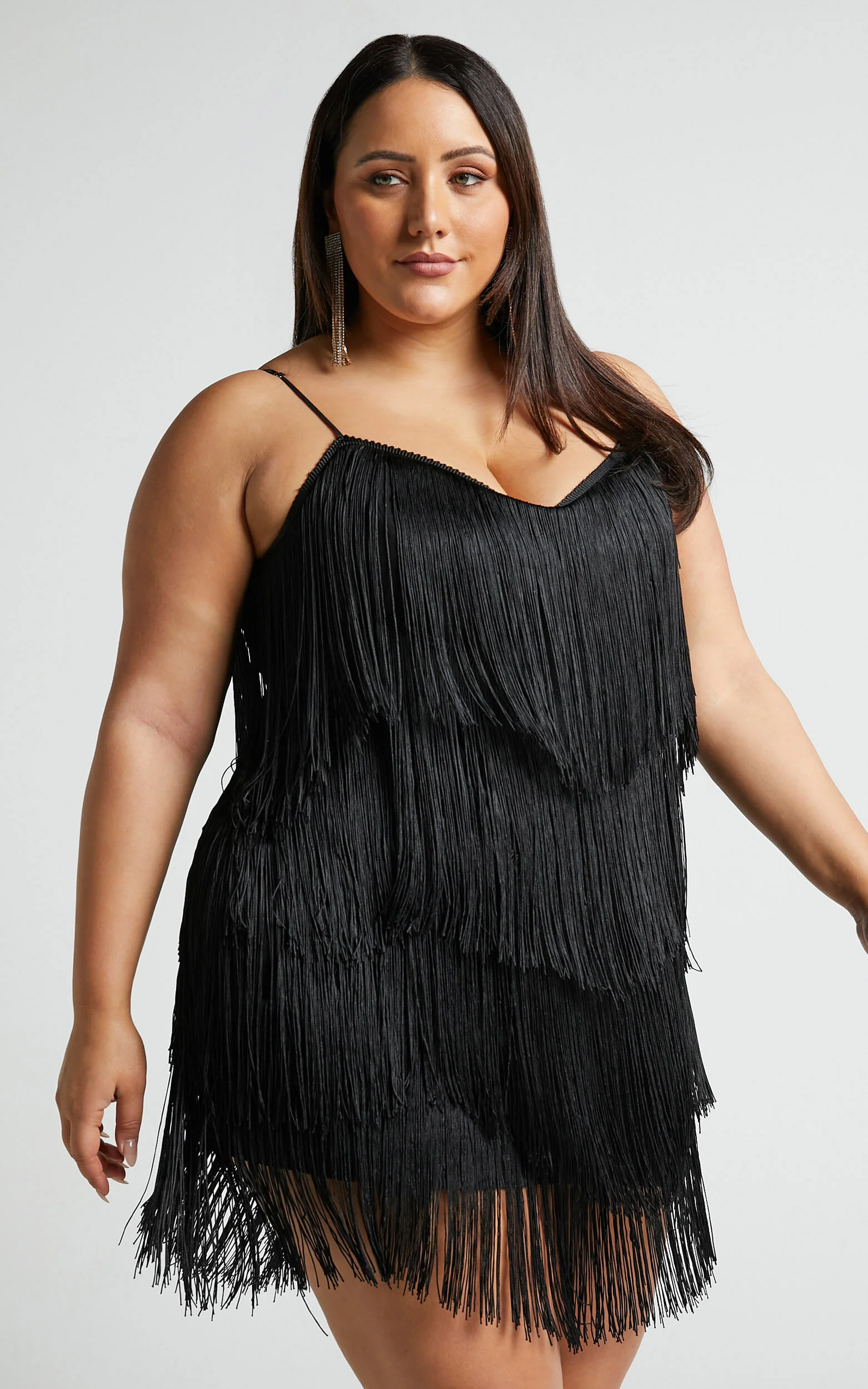Siofra Mini Dress - Zig Zag Fringe Dress in Black