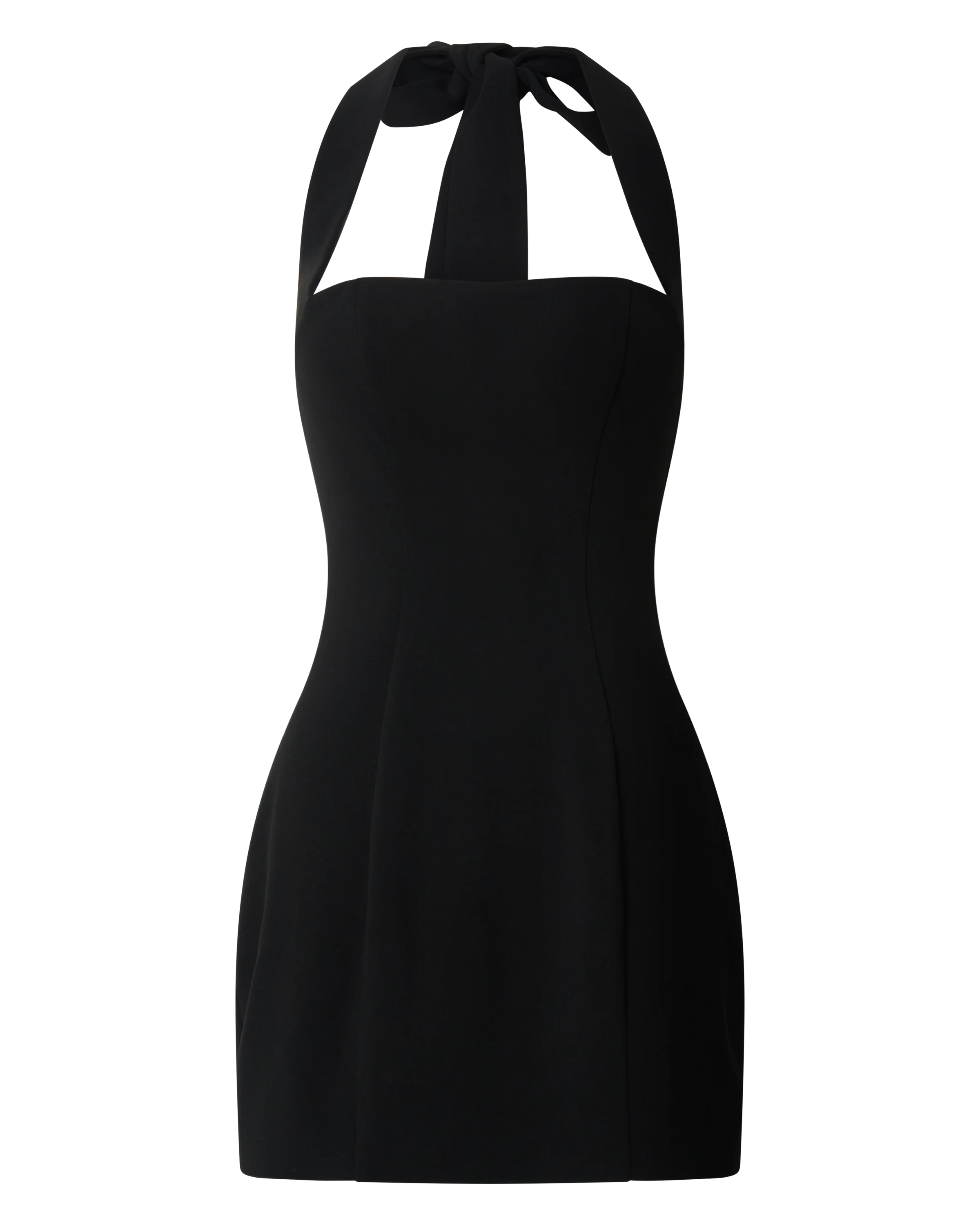 Zahra Mini Dress - Halter Tie Square Neck Bodycon Dress in Black