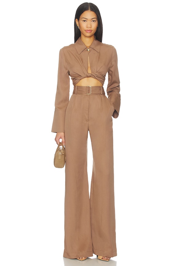 Collared Long Sleeve Wrap Top