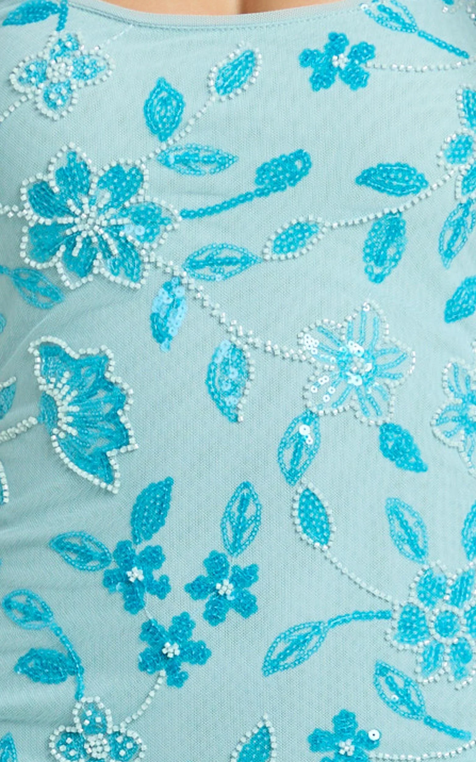 Robbie Maxi Dress - Strappy Scoop Neck Column Fitted Sequin Mesh Dress in Blue