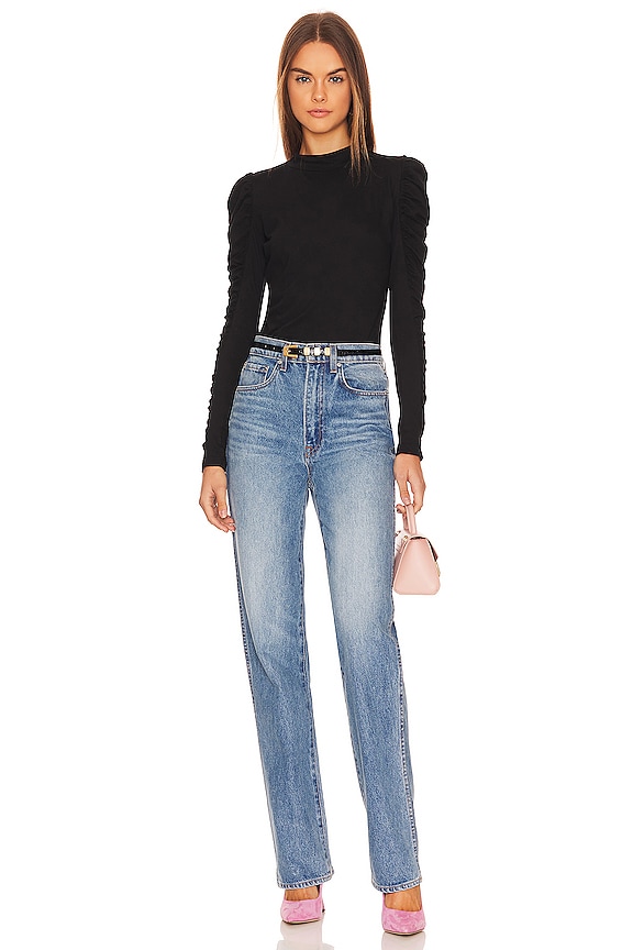 Shirred Sleeve Turtleneck Top