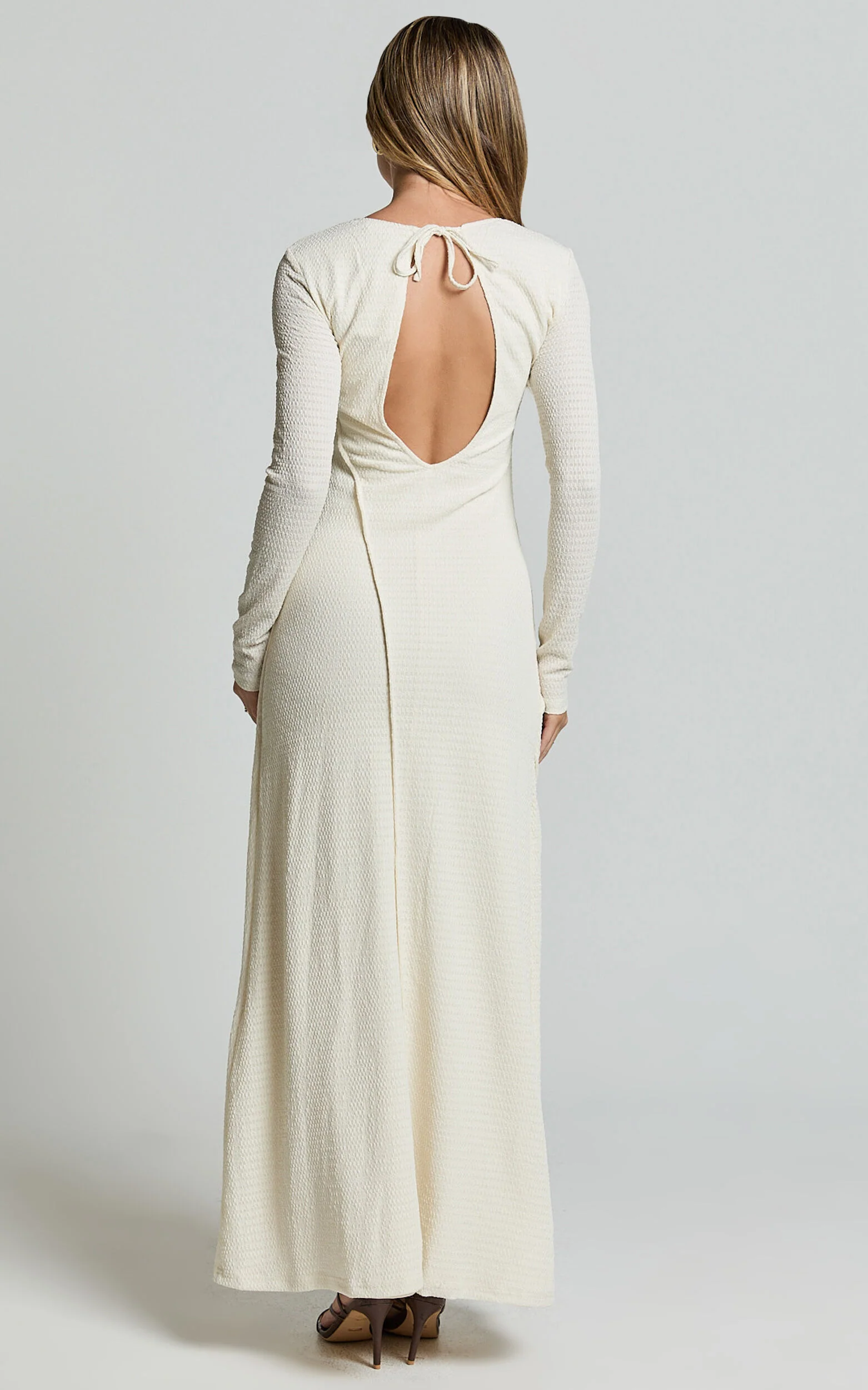 Kylie Maxi Dress - Long Sleeve Low Back Dress in Cream