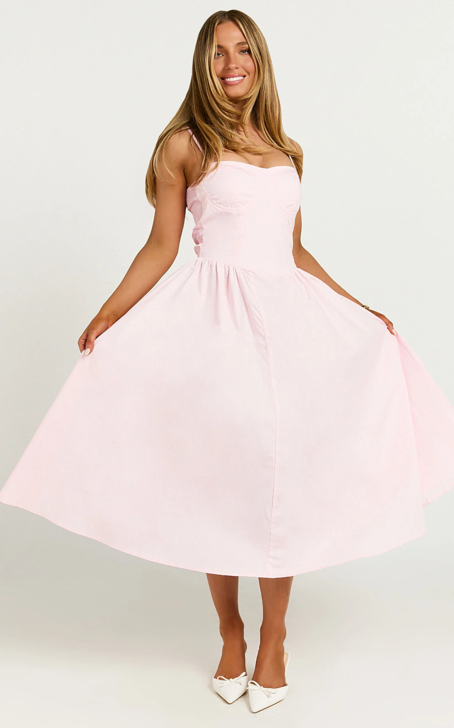 Mhissa Midi Dress - Sweetheart Neck  Fit & Flare Dress in Pink