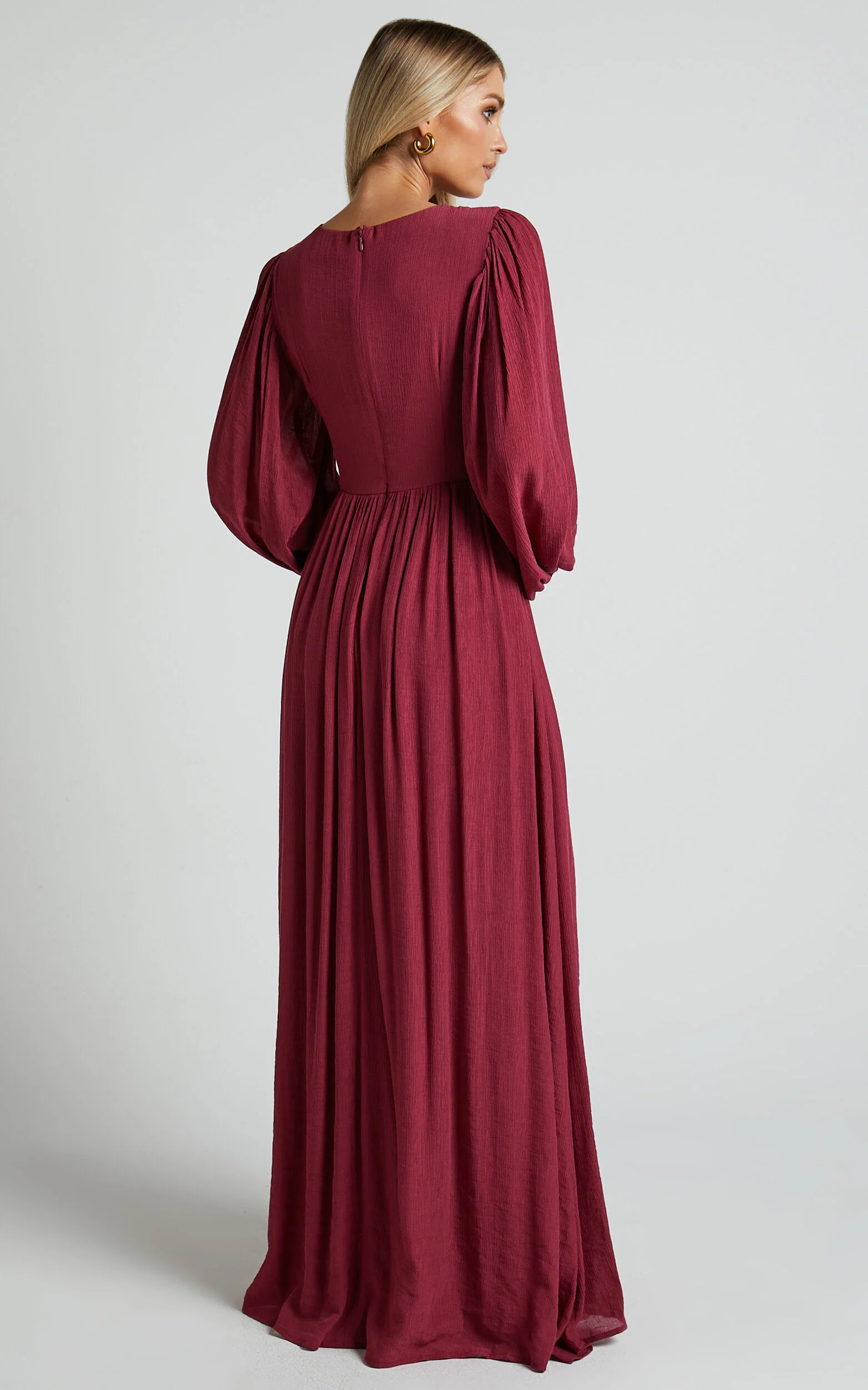 Paige Maxi Dress - Side Cut Out Balloon Sleeve Dress in Mulberry