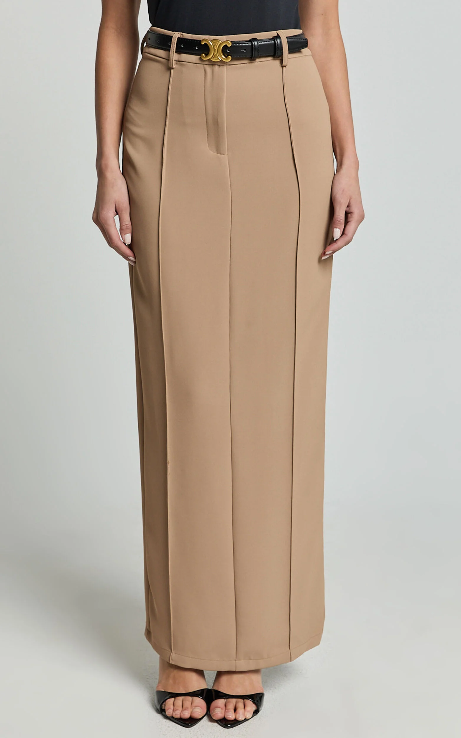 Stella Maxi Skirt - High Waisted Pencil Skirt in Tan