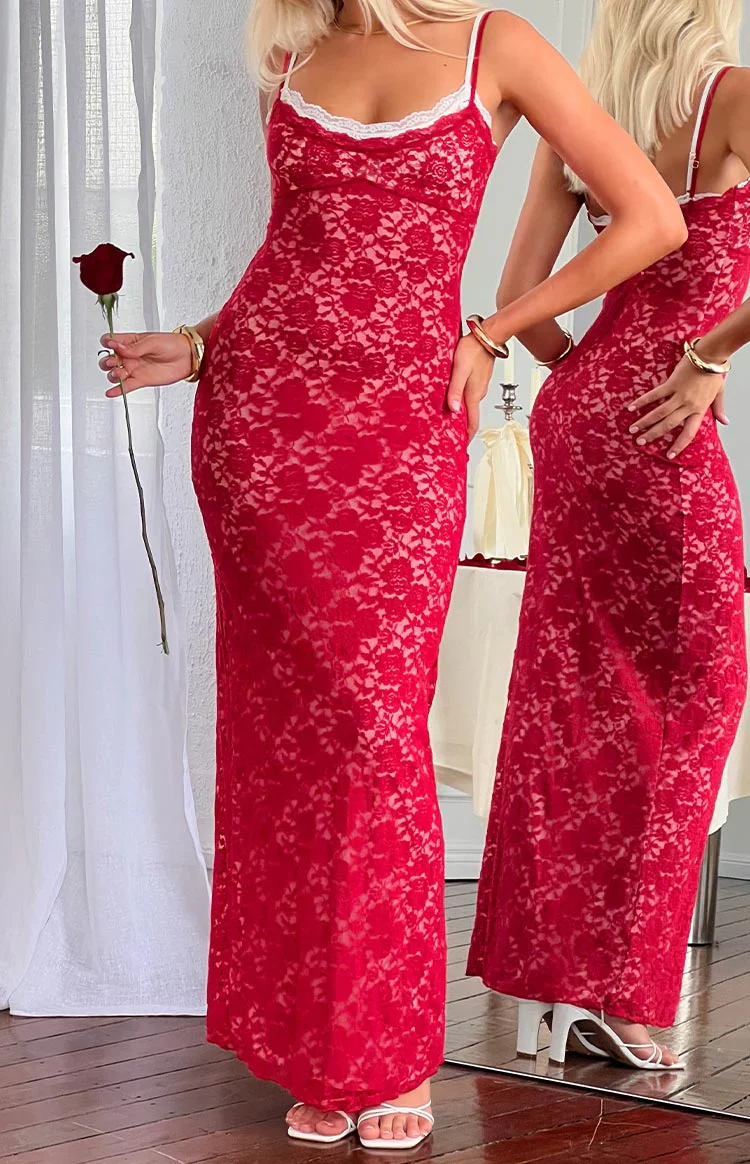 Kata Red Lace Maxi Dress