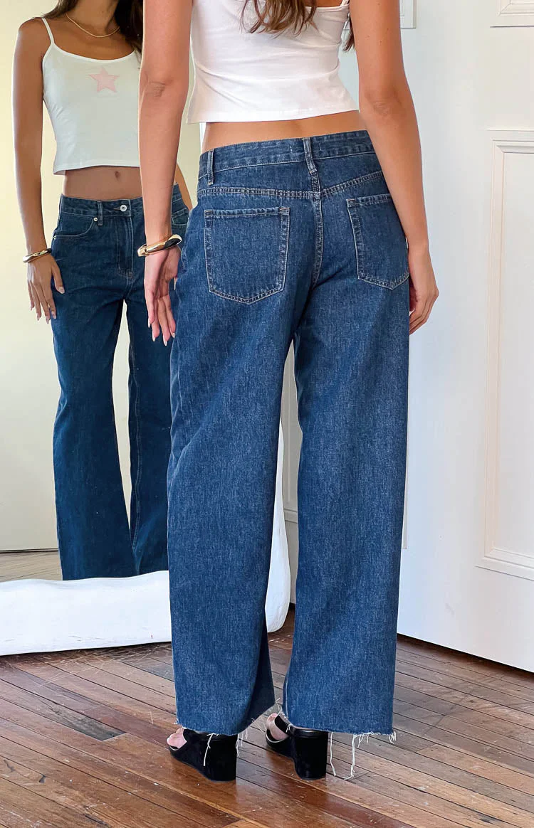 She's Yours Mid Wash Denim Wide Leg Boyfriend Jeans