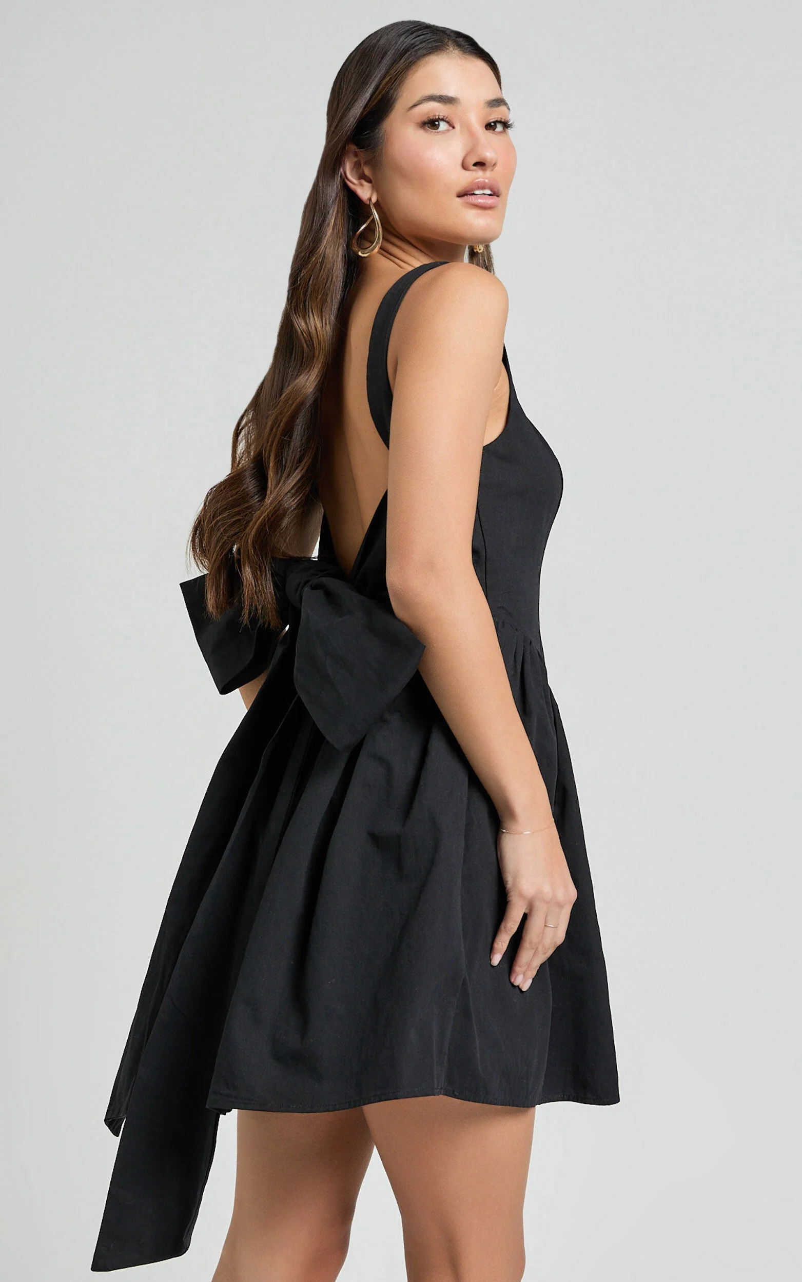 Vanny Mini Dress - Square Neck Tie Back Dress in Black