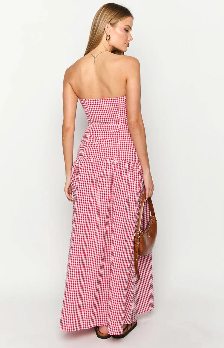 Angela Red Gingham Maxi Dress
