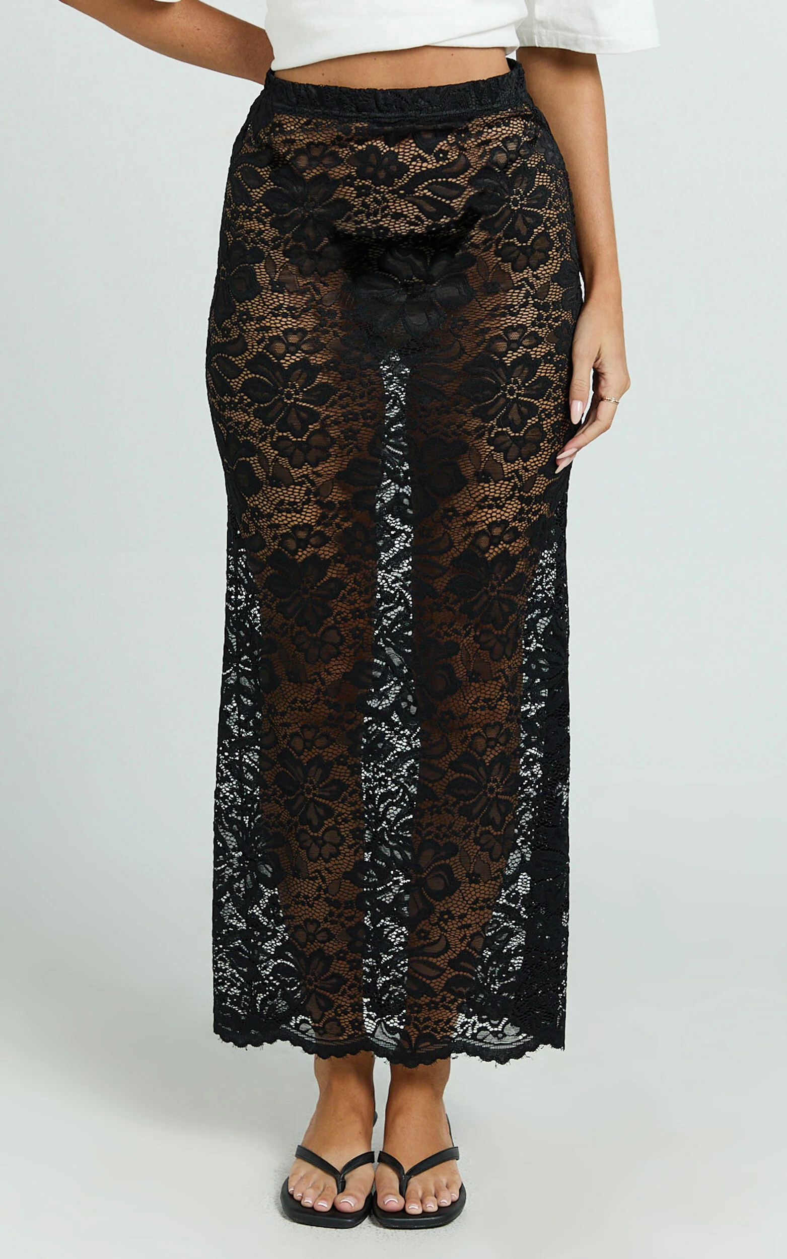 Dahlia Midi Skirt - Lace Skirt in Black