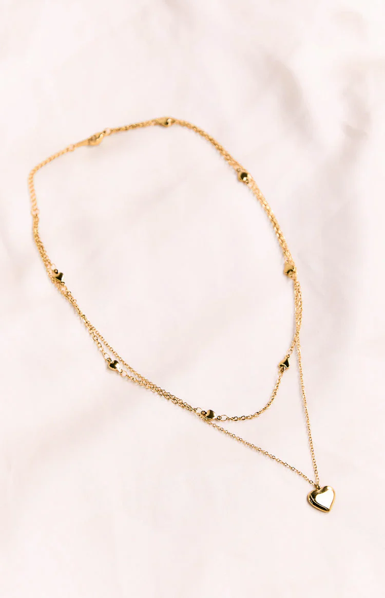 Gold Heart Double Chain Necklace