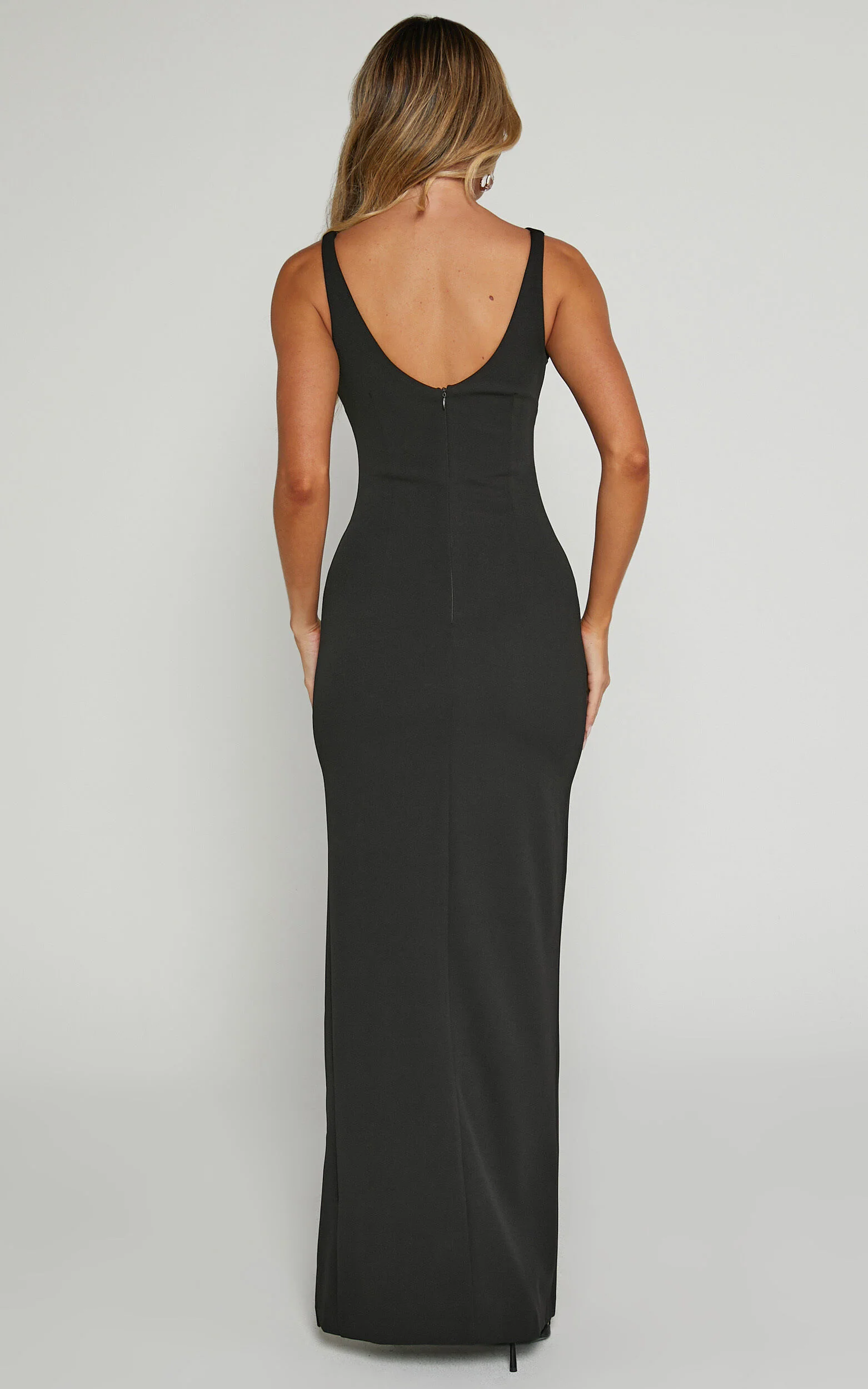 Indi Maxi Dress - Boat Neck Bodycon Dress in Black