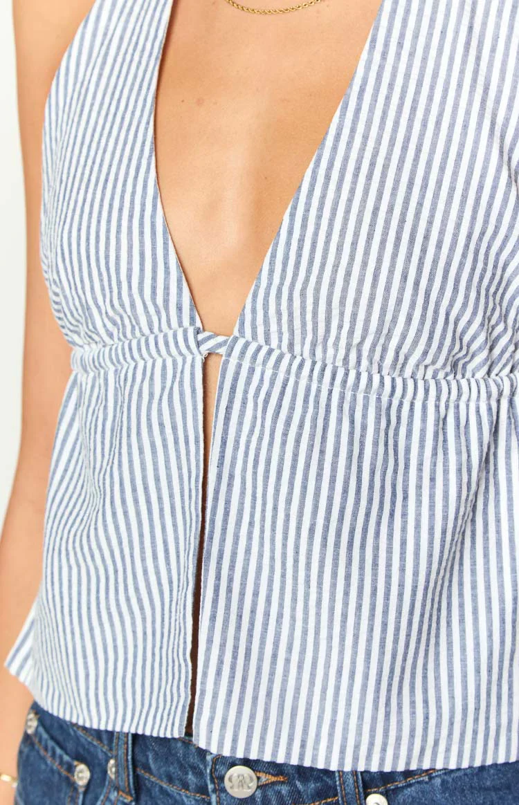 Izzie Navy Stripe Halter Neck Top