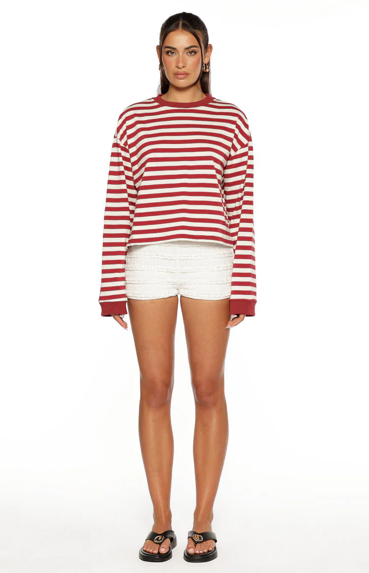 So Breezy Burgundy Stripe Long Sleeve Top