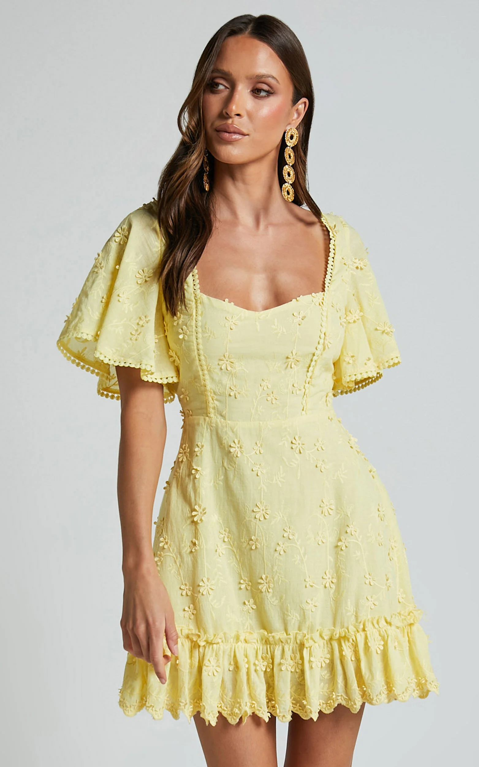 Fancy A Spritz Mini Dress - Square Neck Dress in Lemon