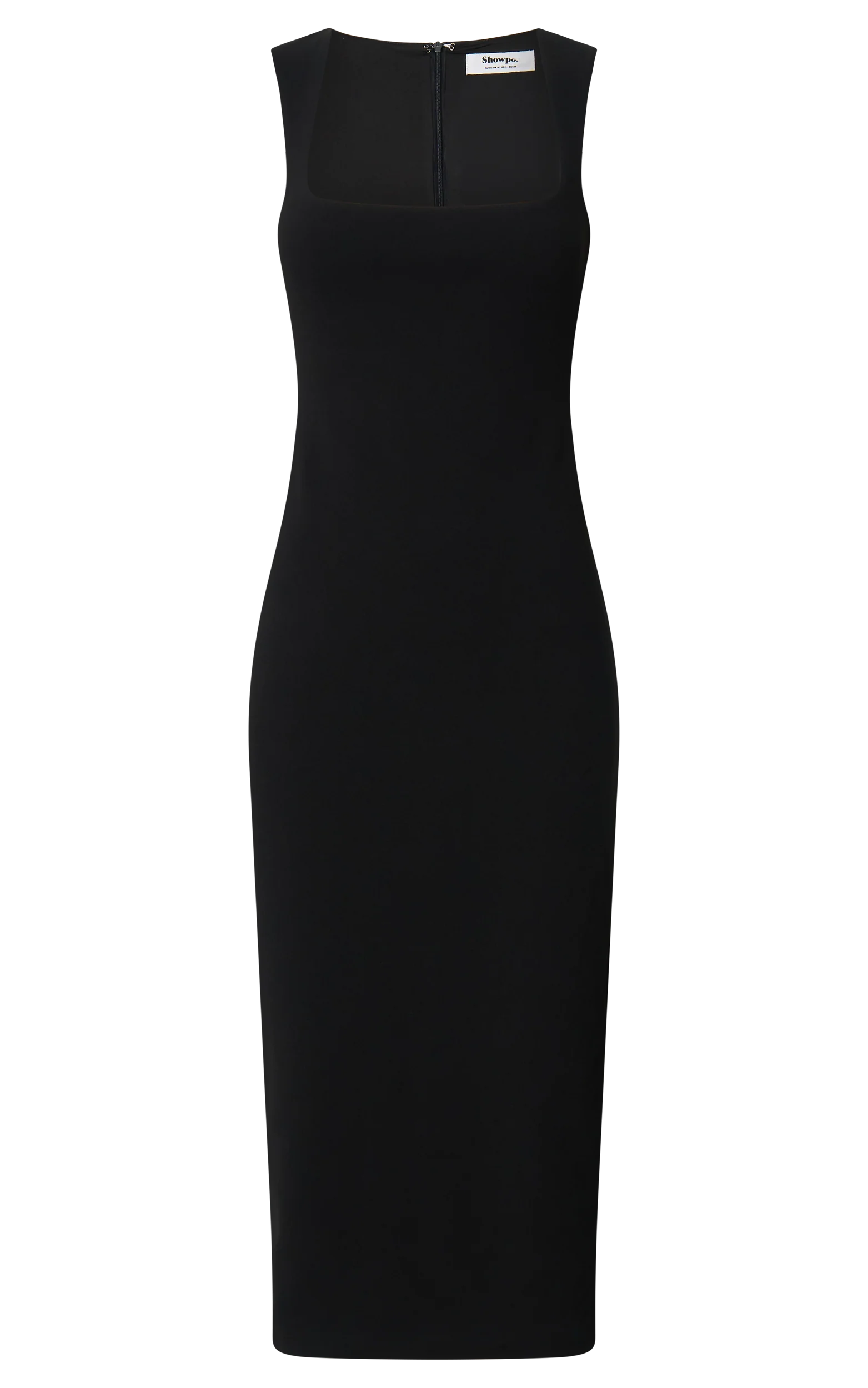 Stella Midi Dress - Square Neck Cap Sleeve Fitted Dress in Black