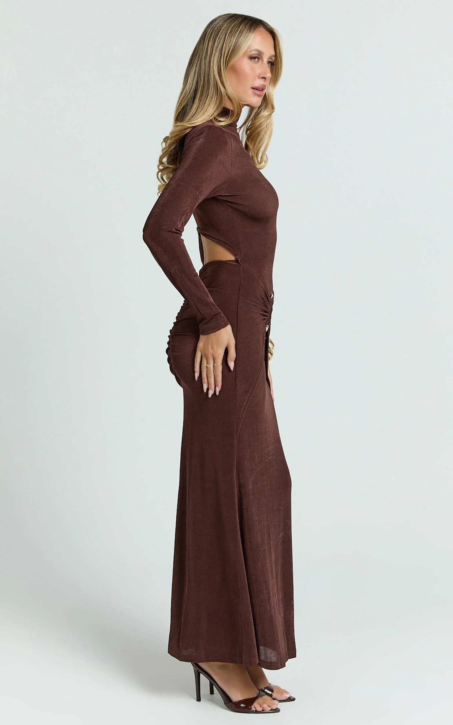 Maxime Maxi Dress - Long Sleeve Twist Front Dress in Chocolate