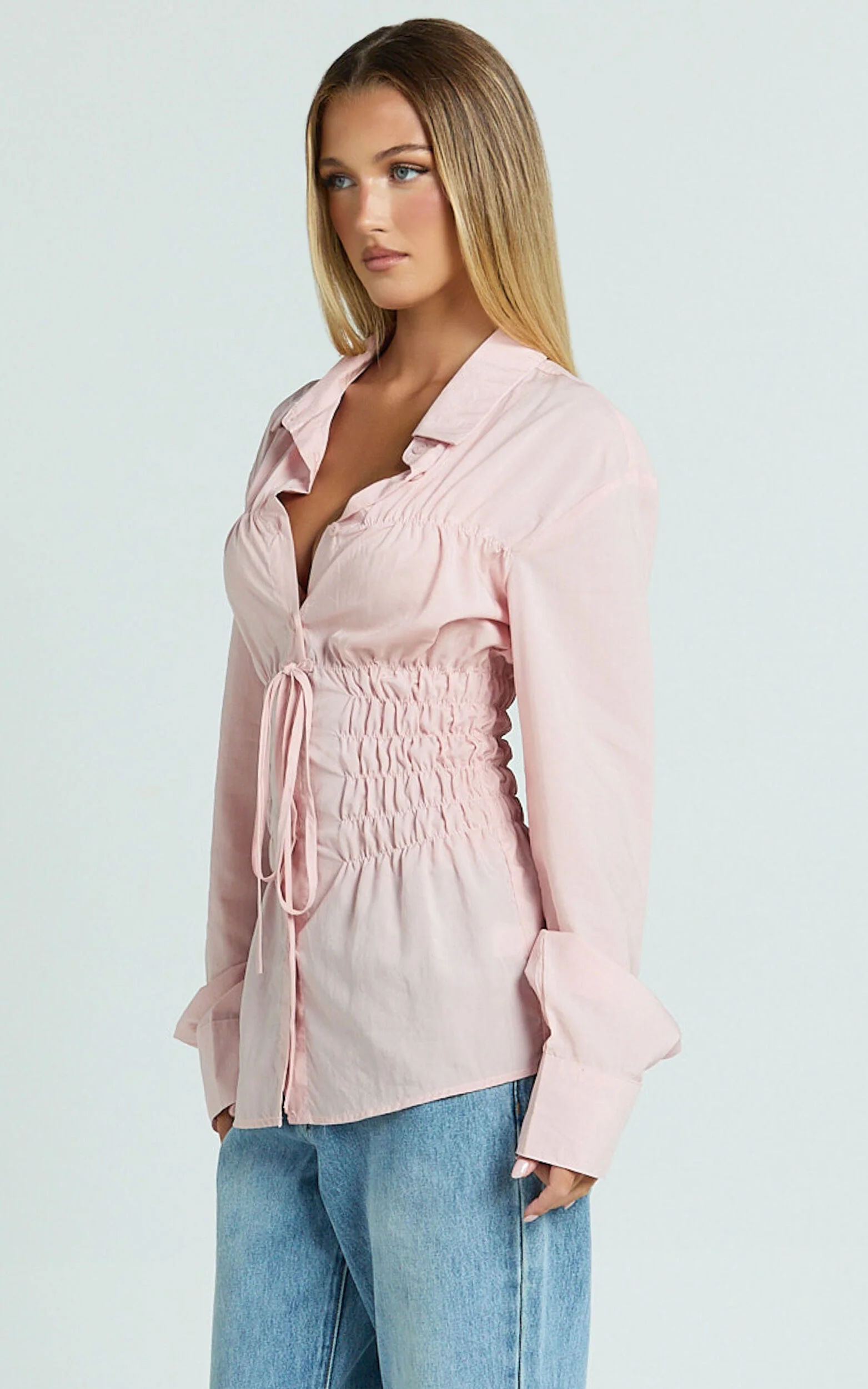Cody Shirt - Ruched Detail Scrunch Shirt in Pink