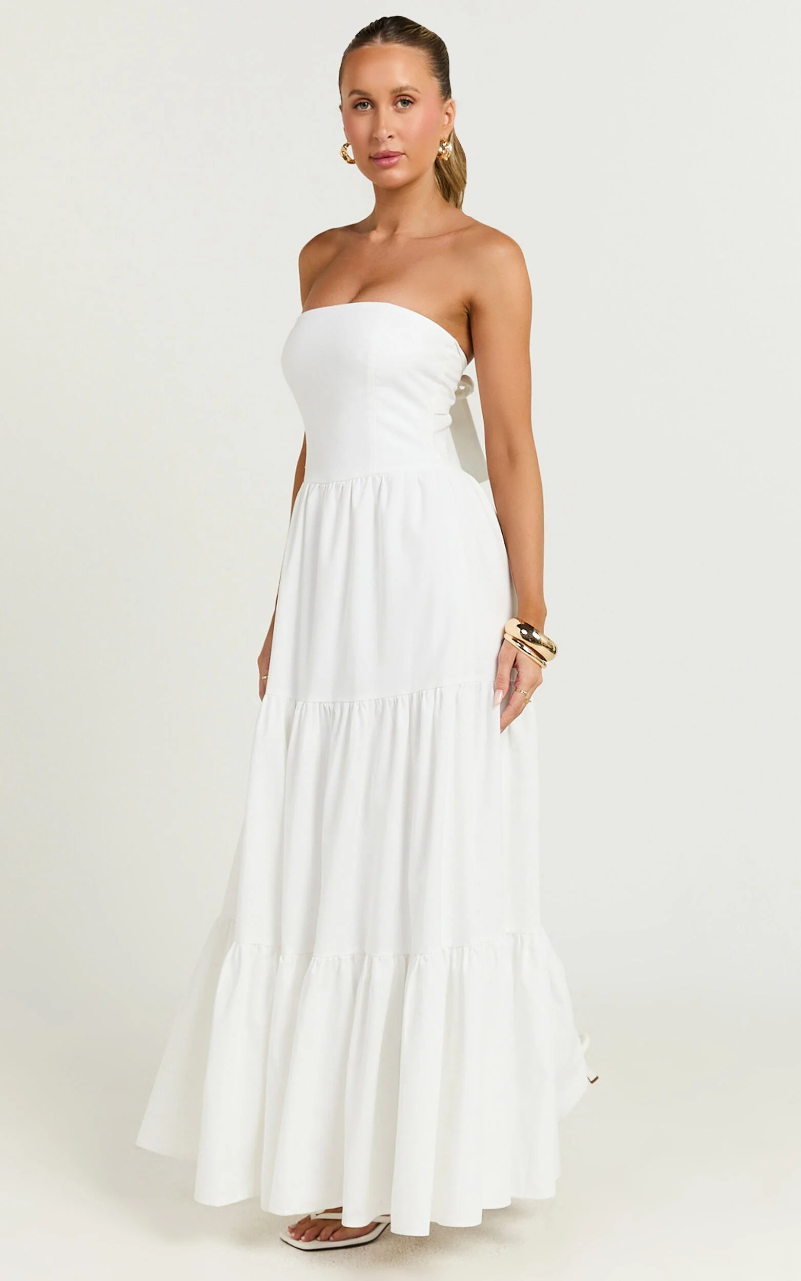 Trish Maxi Dress - Strapless Tiered Dress in White