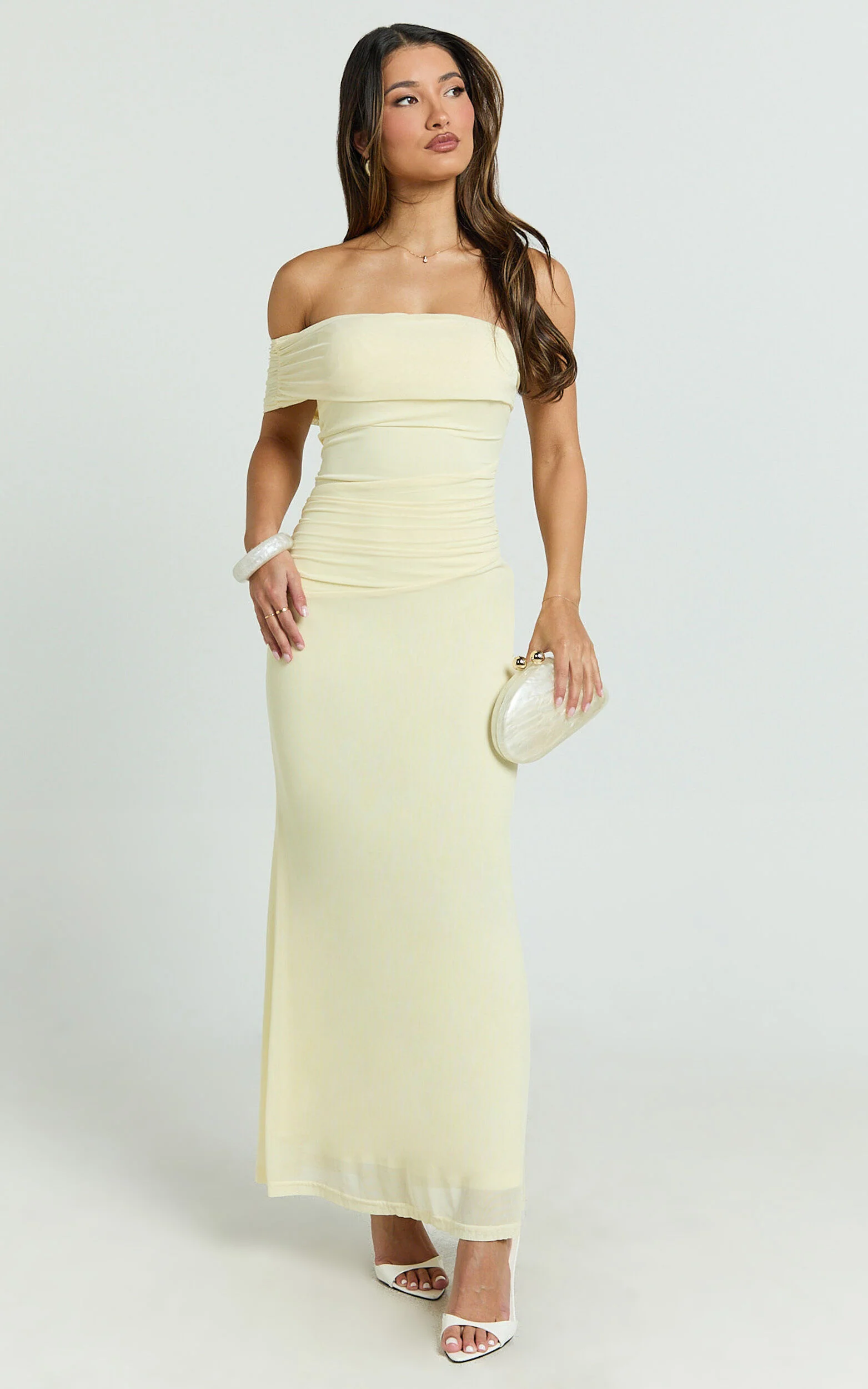 Jerlie Maxi Dress - One Shoulder Mesh Dress in Lemon