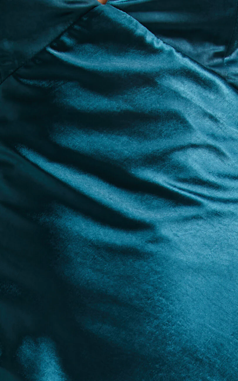 Anneke Maxi Dress - V Neck Open Back Bias Cut Dress in Petrol Green