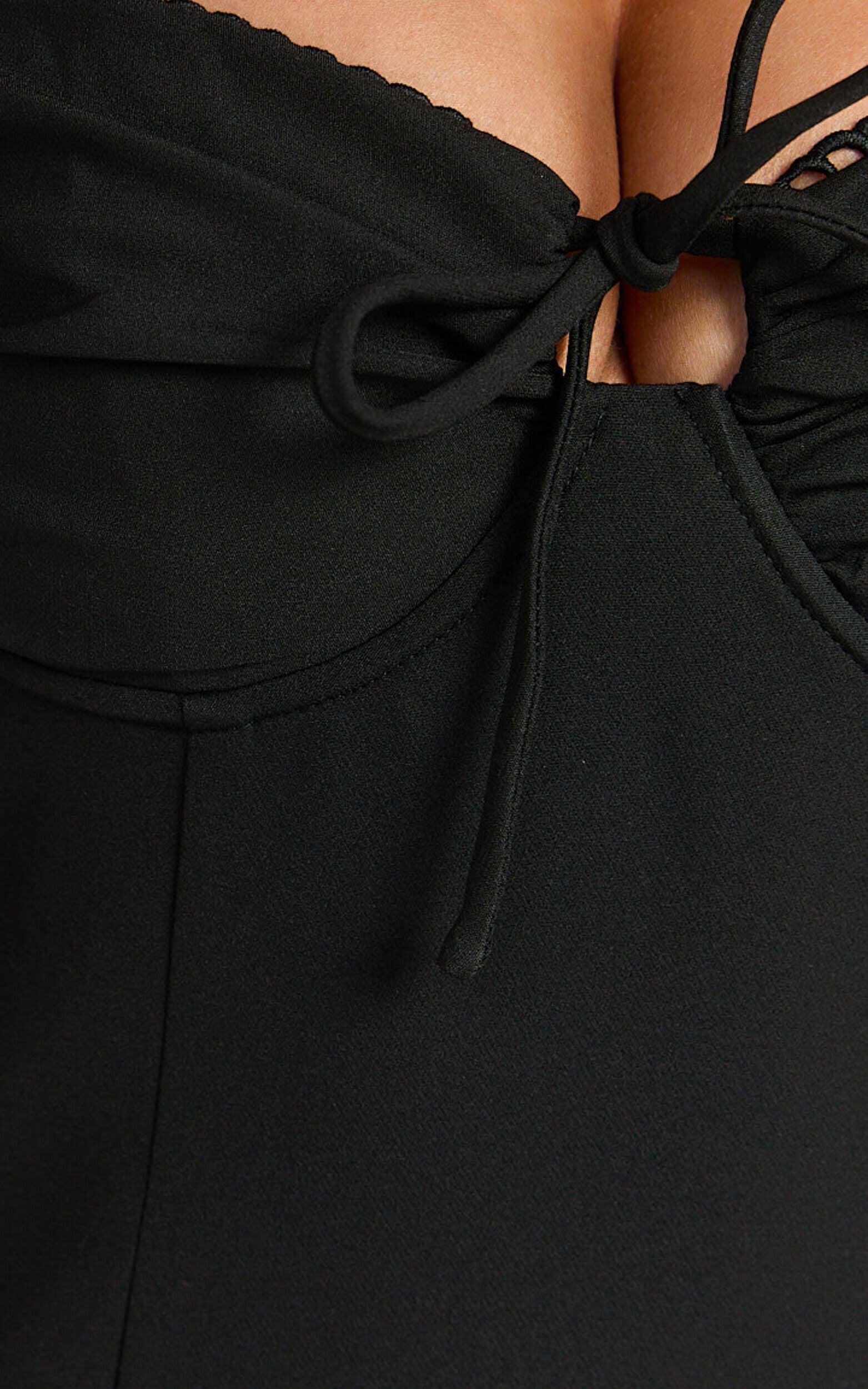 Vasquez Mini Dress - Lace Sleeve Front Tie Detail Dress in Black