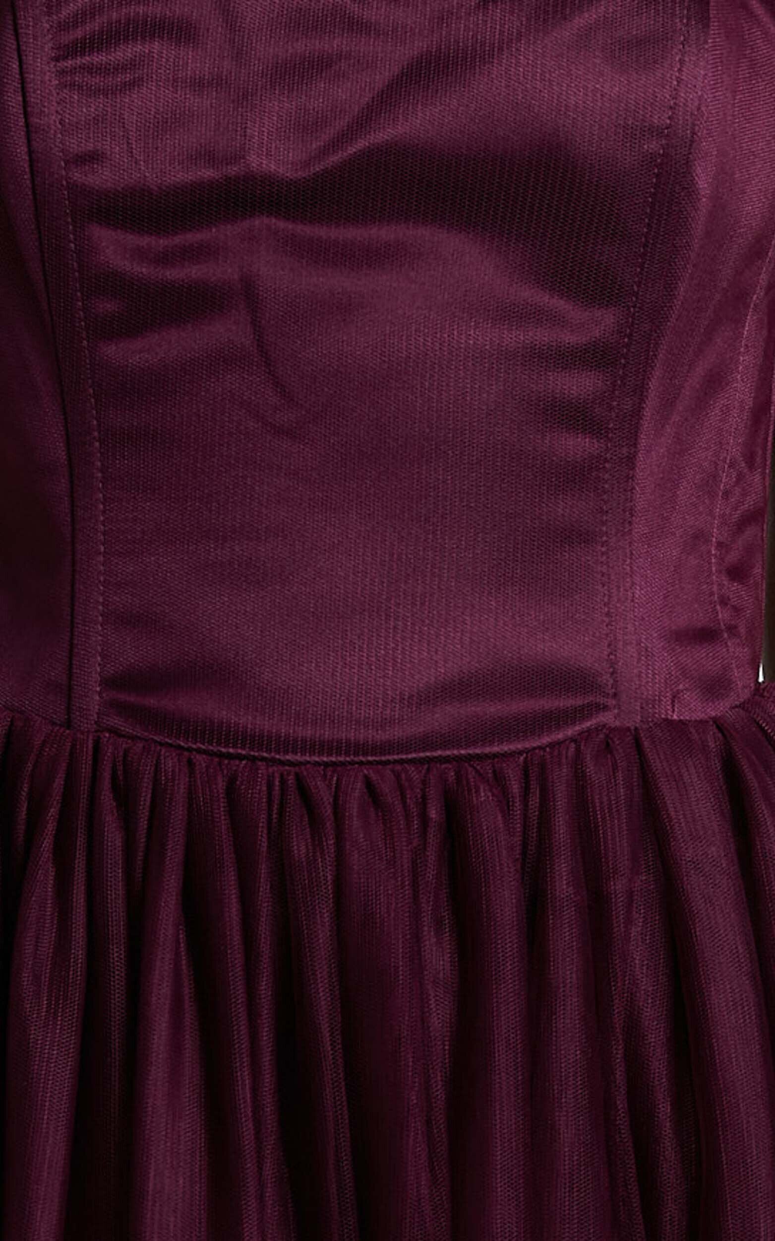 Gemma Maxi Dress - Strapless Sweetheart Tulle Fit & Flare in Aubergine