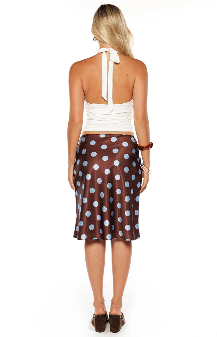 Charlize Brown and Blue Polka Dot Midi Skirt