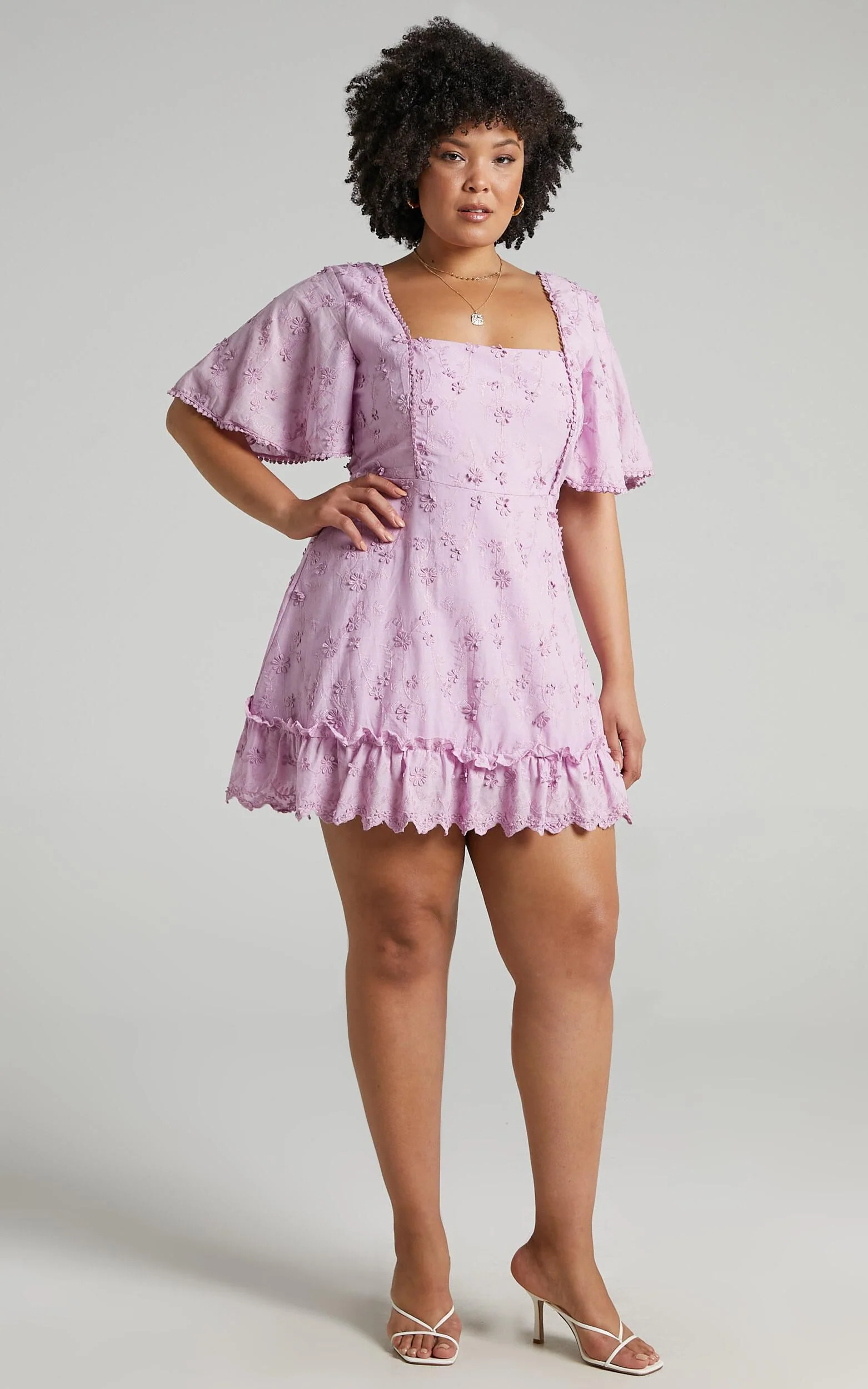 Fancy A Spritz Mini Dress - Square Neck Dress in Lilac