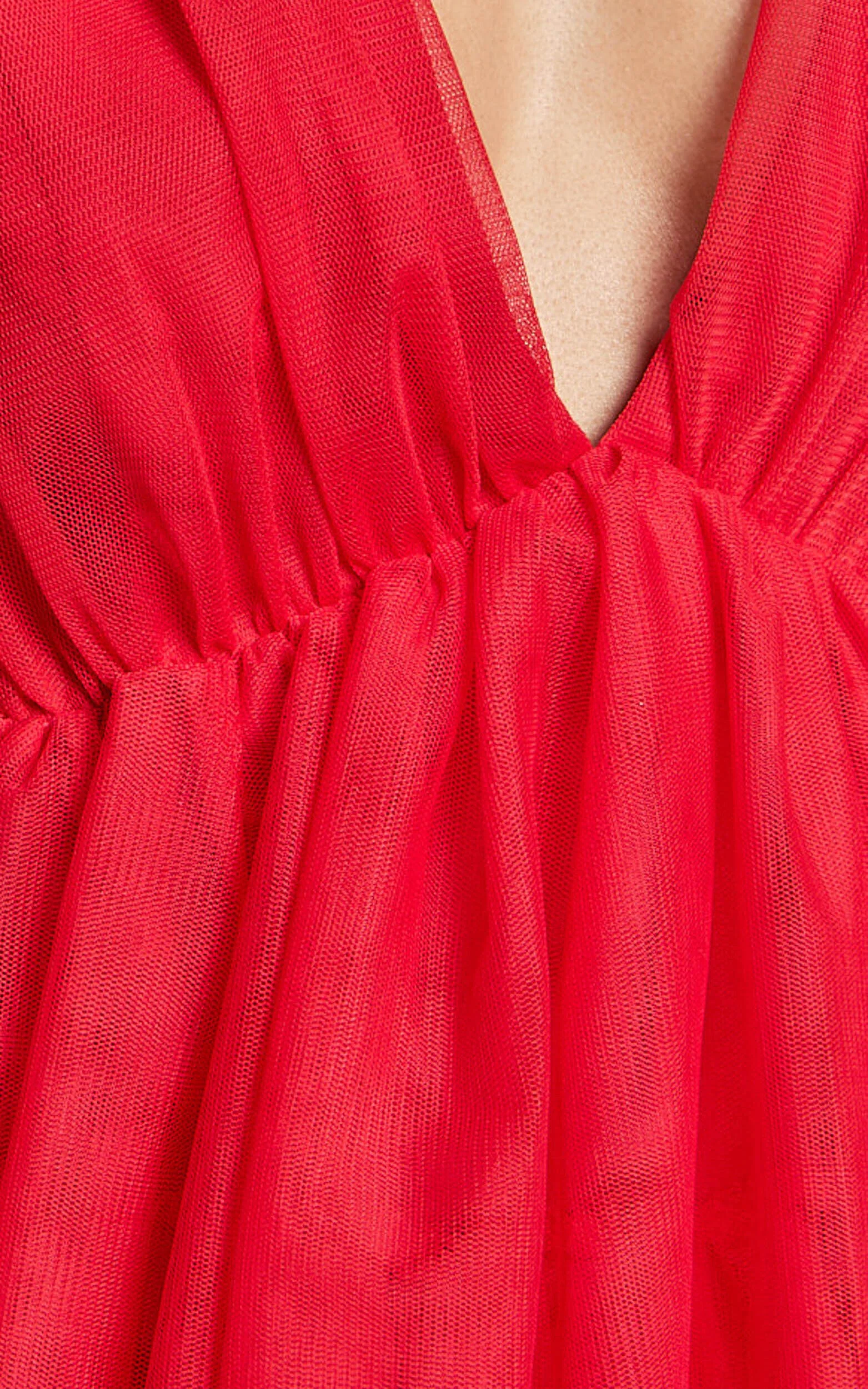 Hayden Mini Dress - Low Back Tulle Tiered Dress in Red