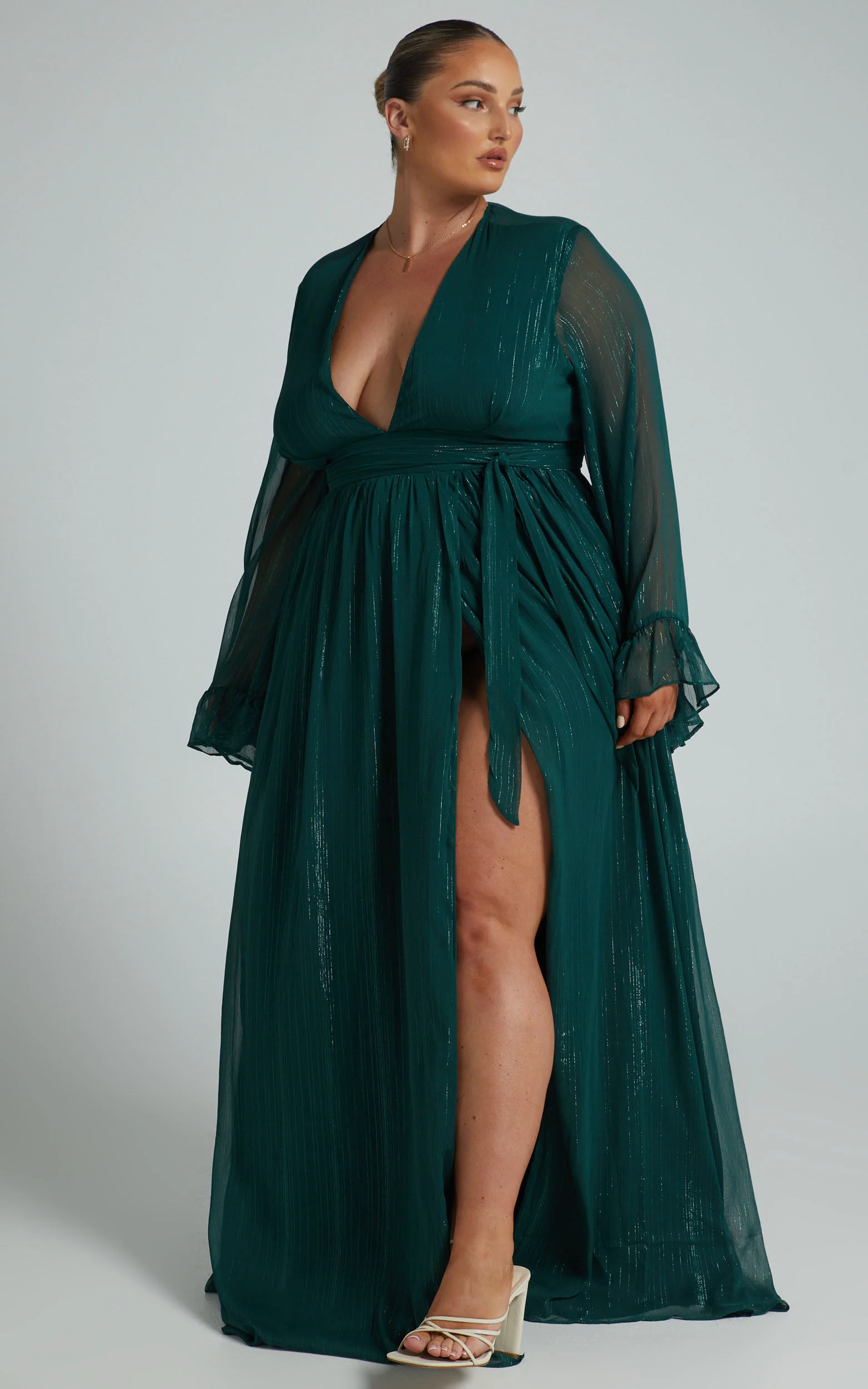 Dangerous Woman Maxi Dress - Plunge Thigh Split Dress in Emerald