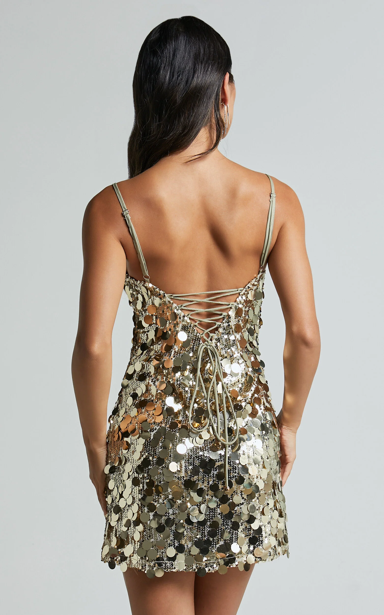 Cleo Mini Dress - Circle Sequin Mini Dress in Light Gold