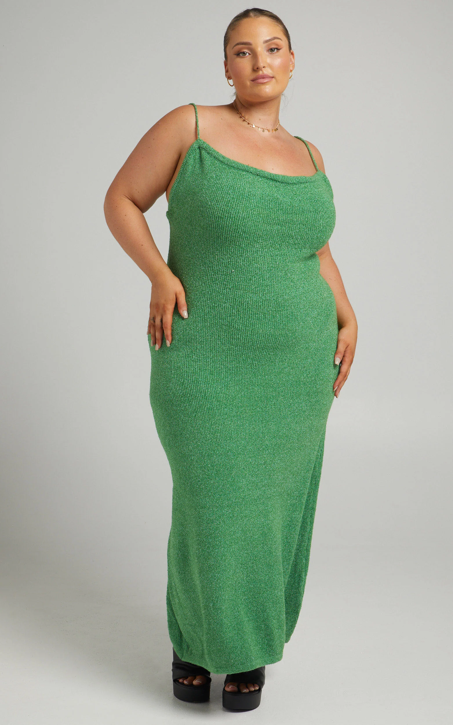 Yurika Midi Dress - Knit Open Back Dress in Green