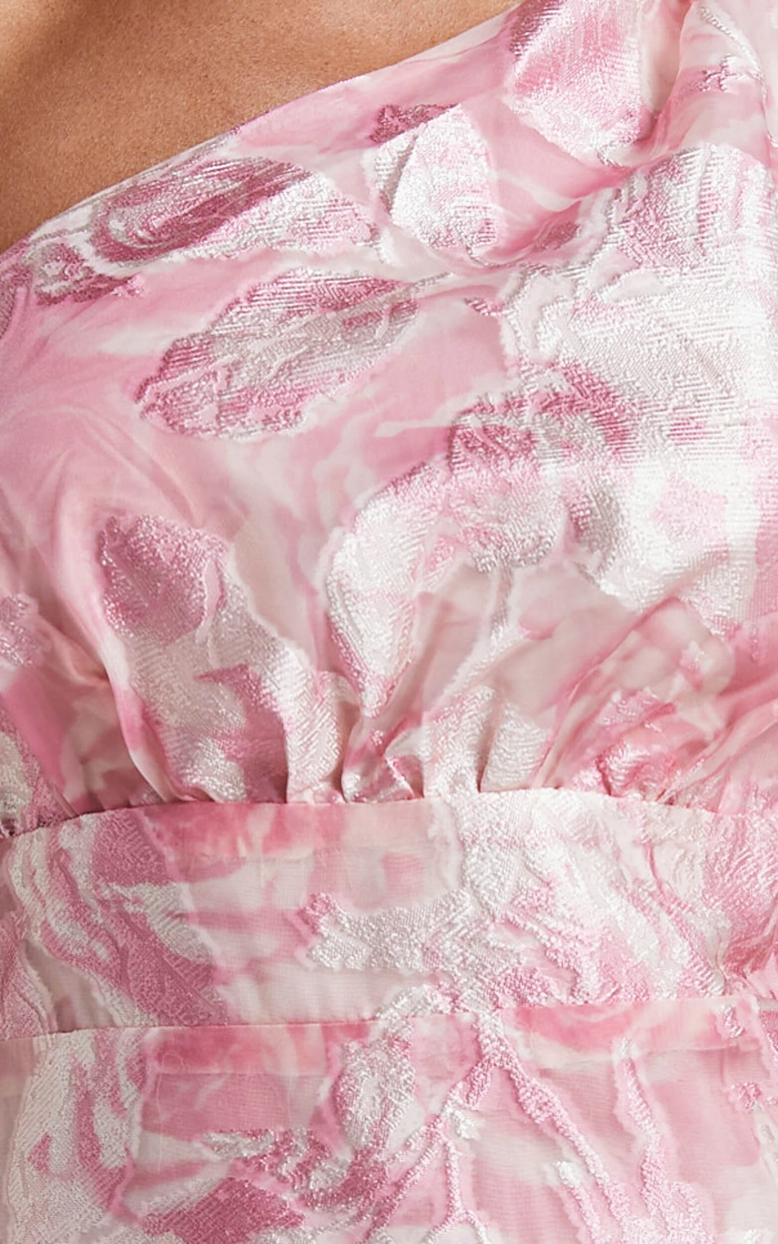 Lettie Midi Dress - One Shoulder Tiered Dress in Blurred Rose