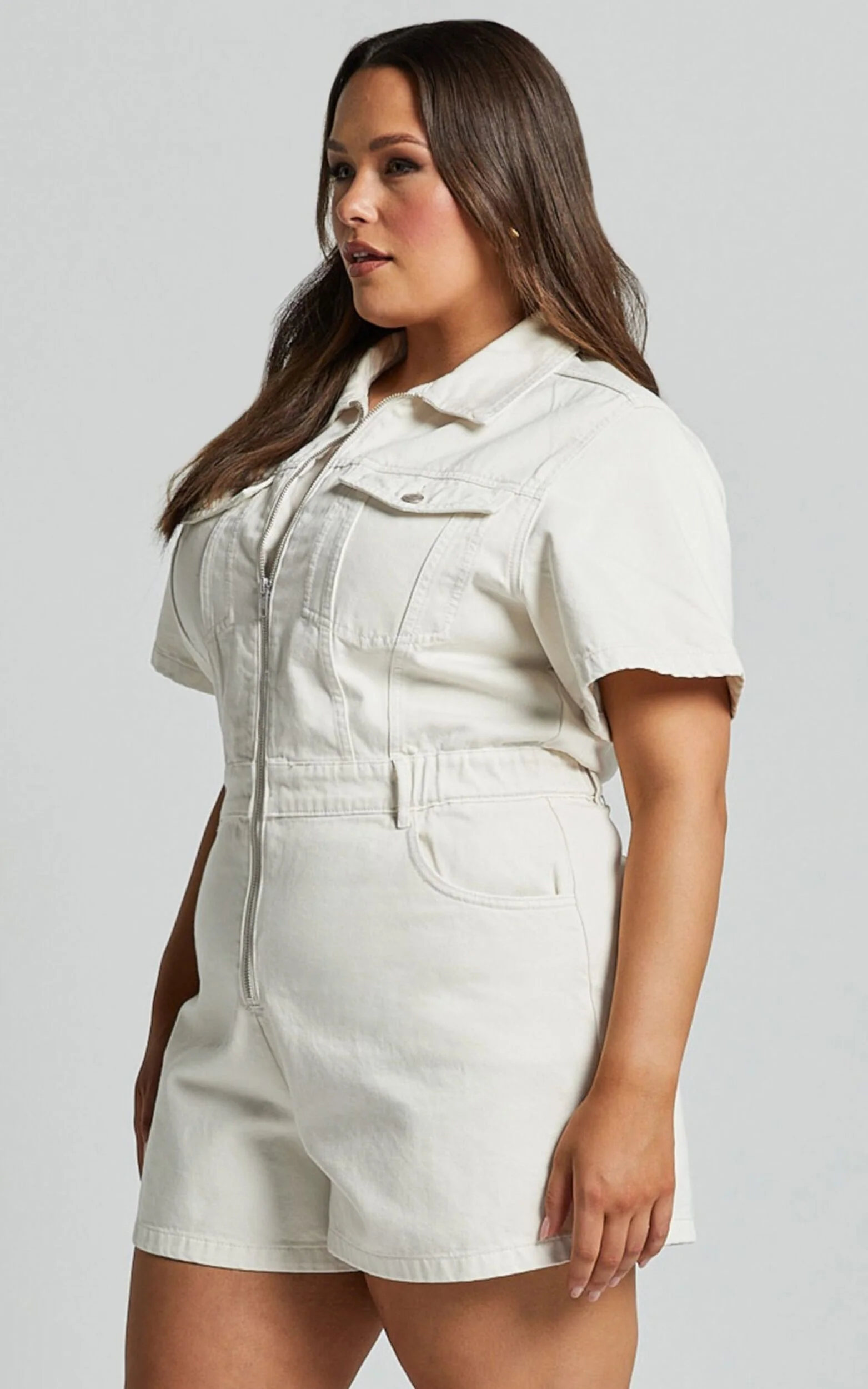 Mauriel Playsuit - Recycled Cotton Utility Playsuit in Ecru