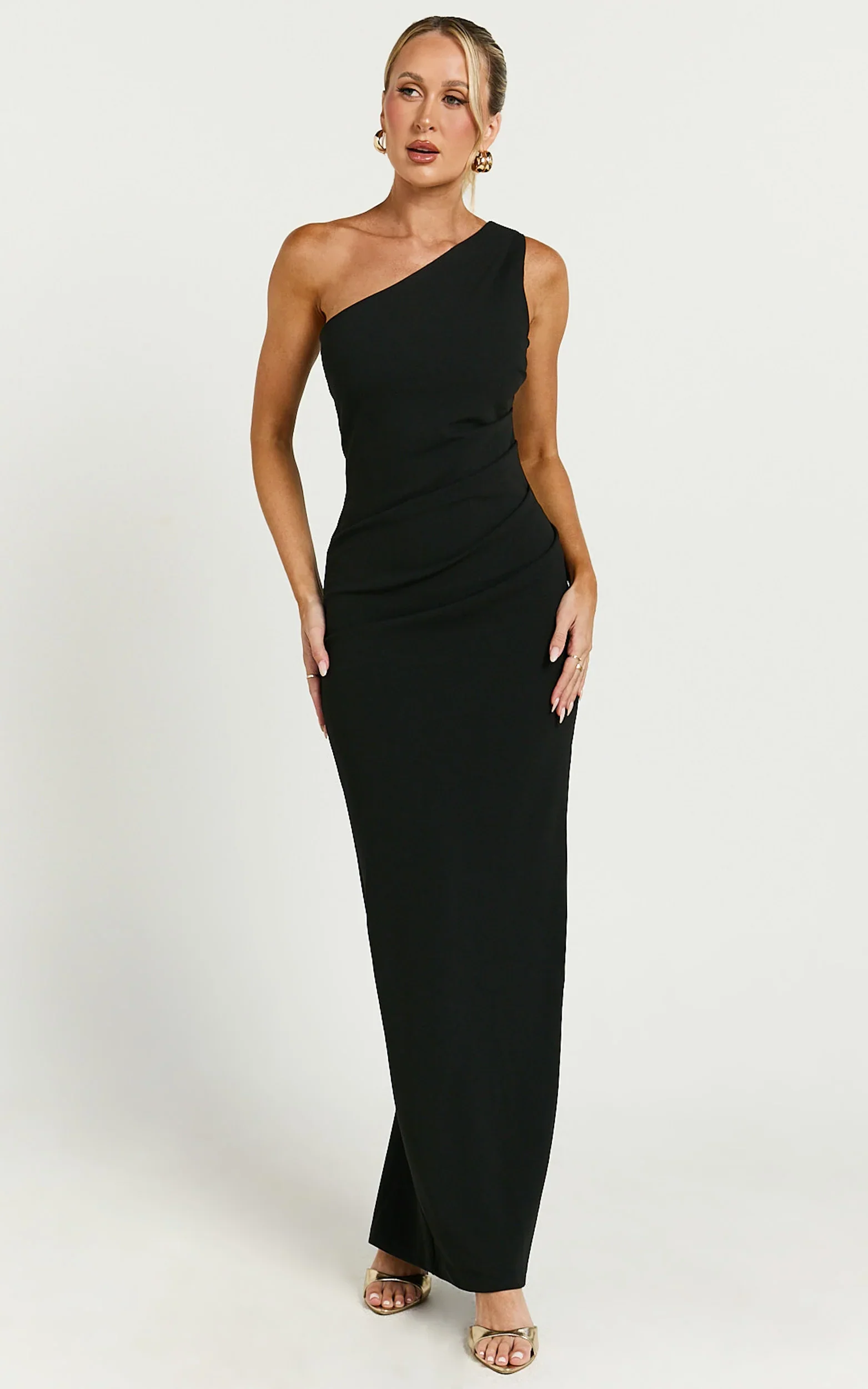Criselda Maxi Dress - One Shoulder Maxi Dress in Black