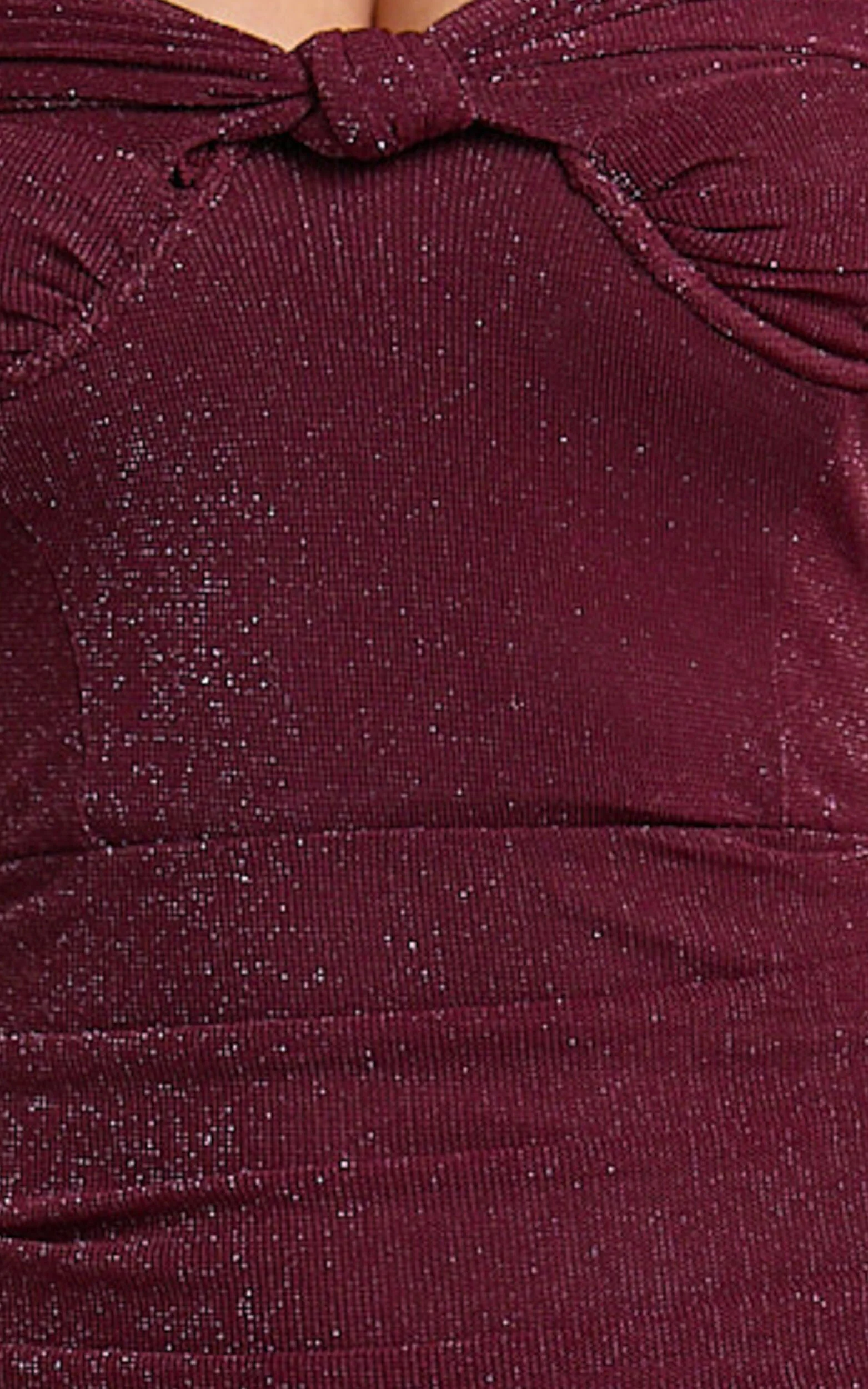 Lilliana Maxi Dress - Glitter Tulle Off Shoulder Tie Front Ruched High Split Dress in Wine