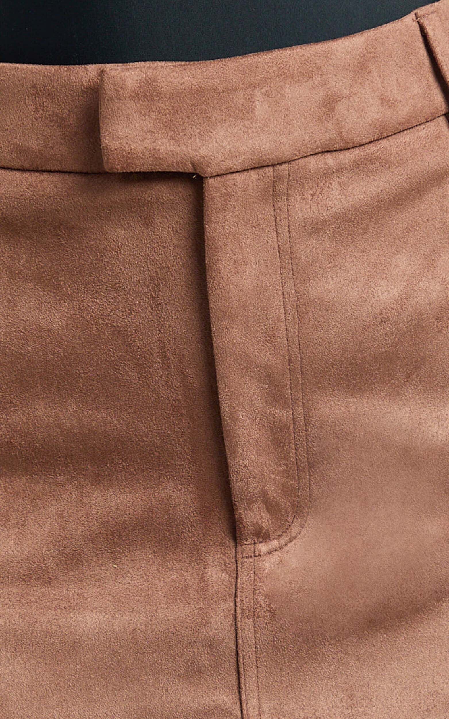 Priscilla Mini Skirt - Mid Waist Faux Suede Skirt in Brown Tan