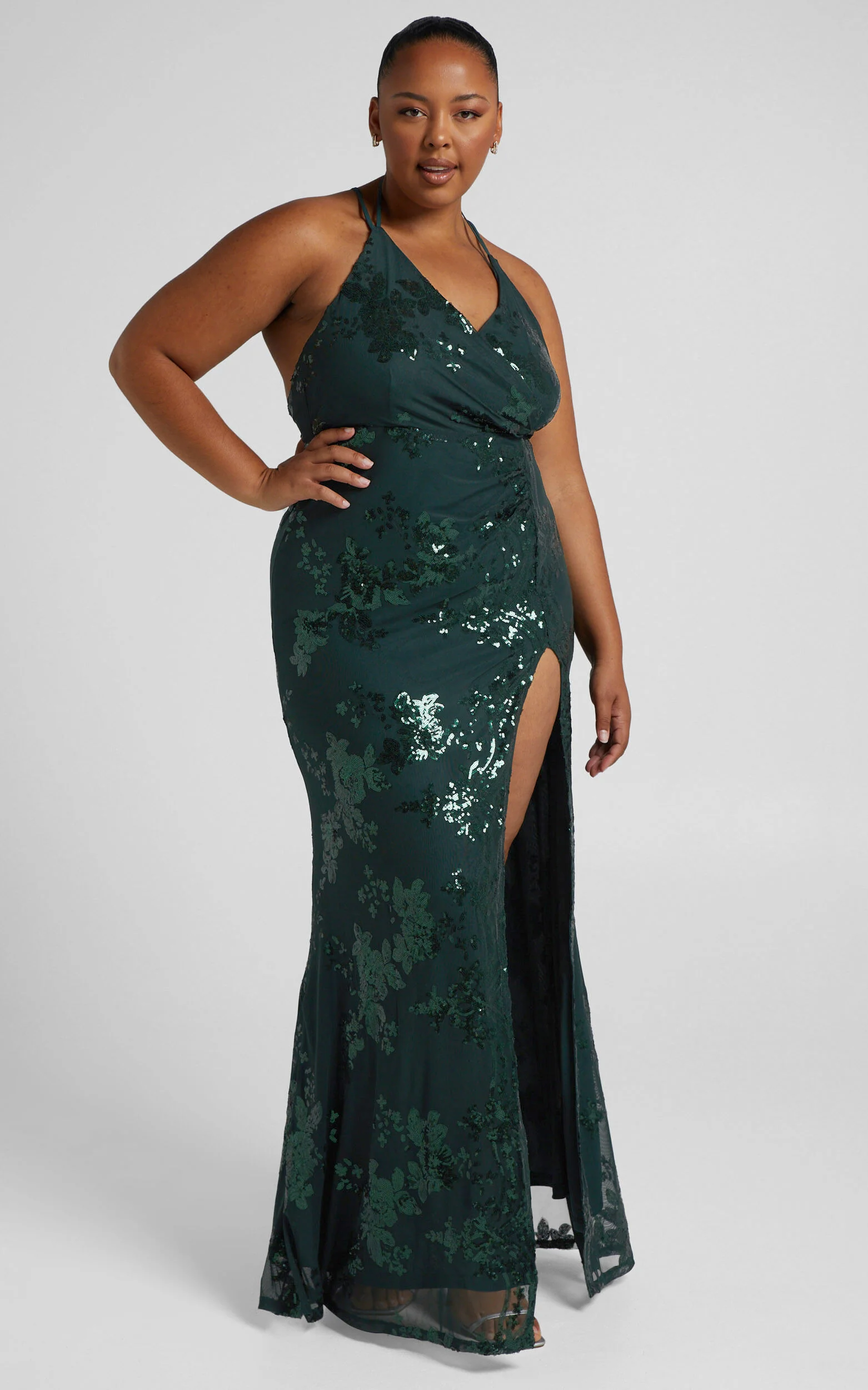 Out Till Dawn Maxi Dress - Thigh Split Dress in Emerald Sequin