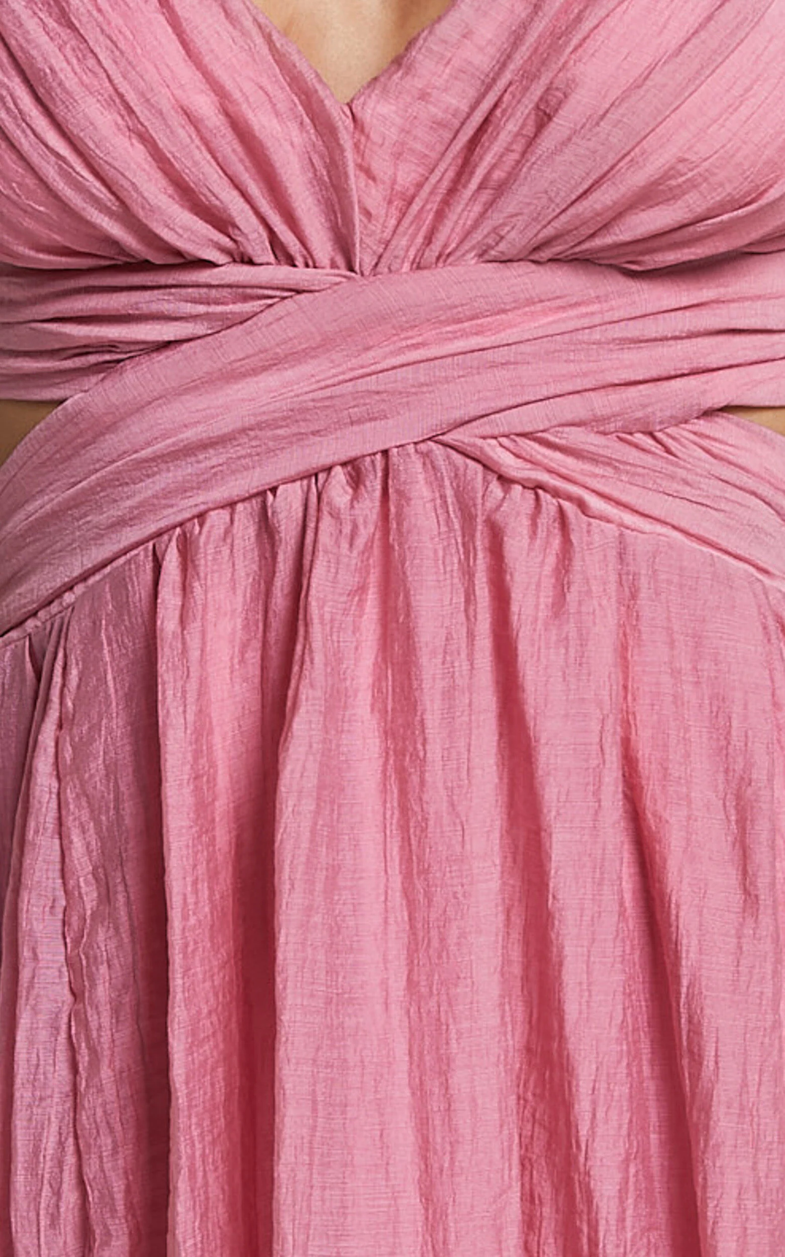 Marielly Midi Dress - Side Cut Out V Neck Ruffle Detail Sleeve Dress in Pink