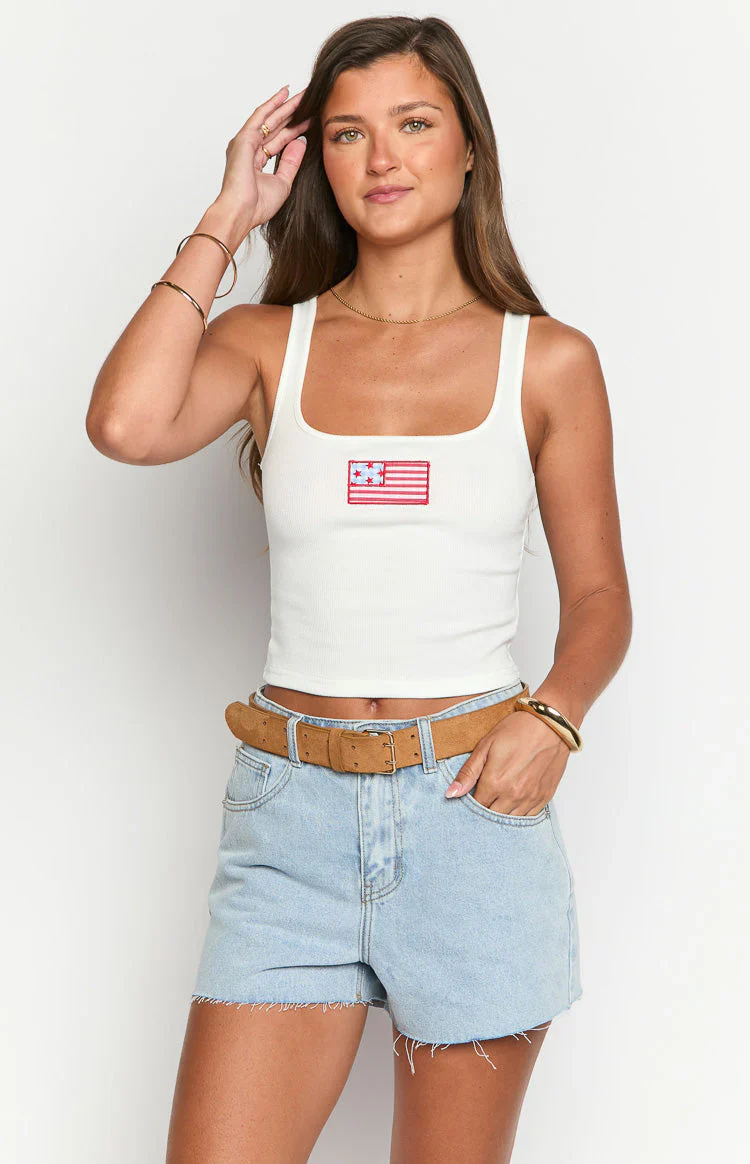 Suzie White USA Embroidered Tank Top