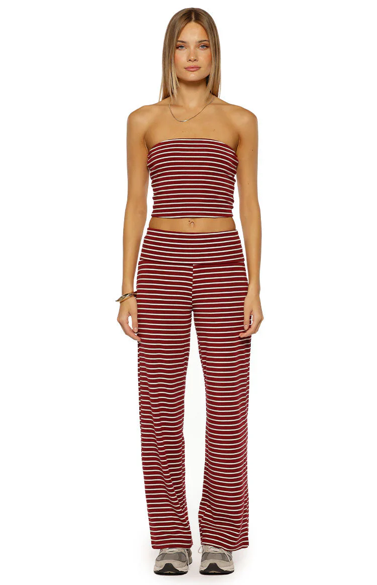 Vaeda Burgundy Stripe Strapless Tube Top