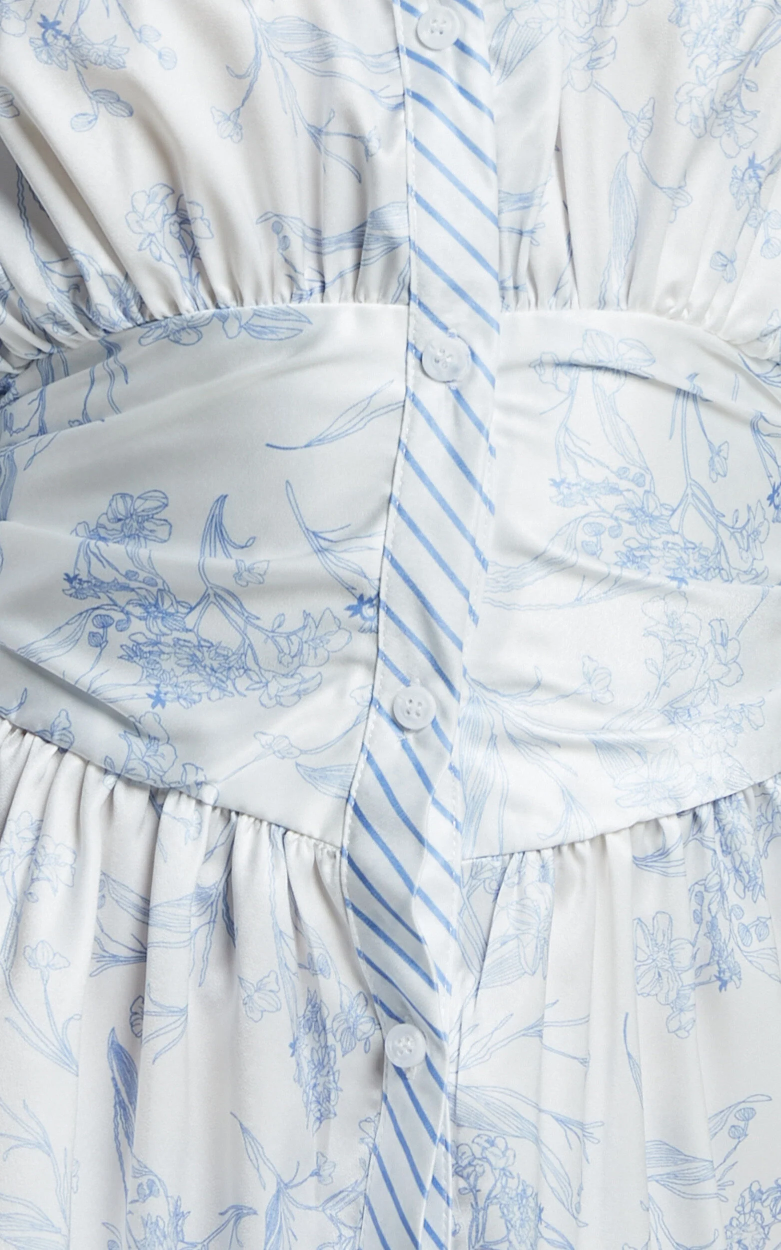 Amabella Mini Dress - 3/4 Sleeve Collared Button Up Dress in Blue